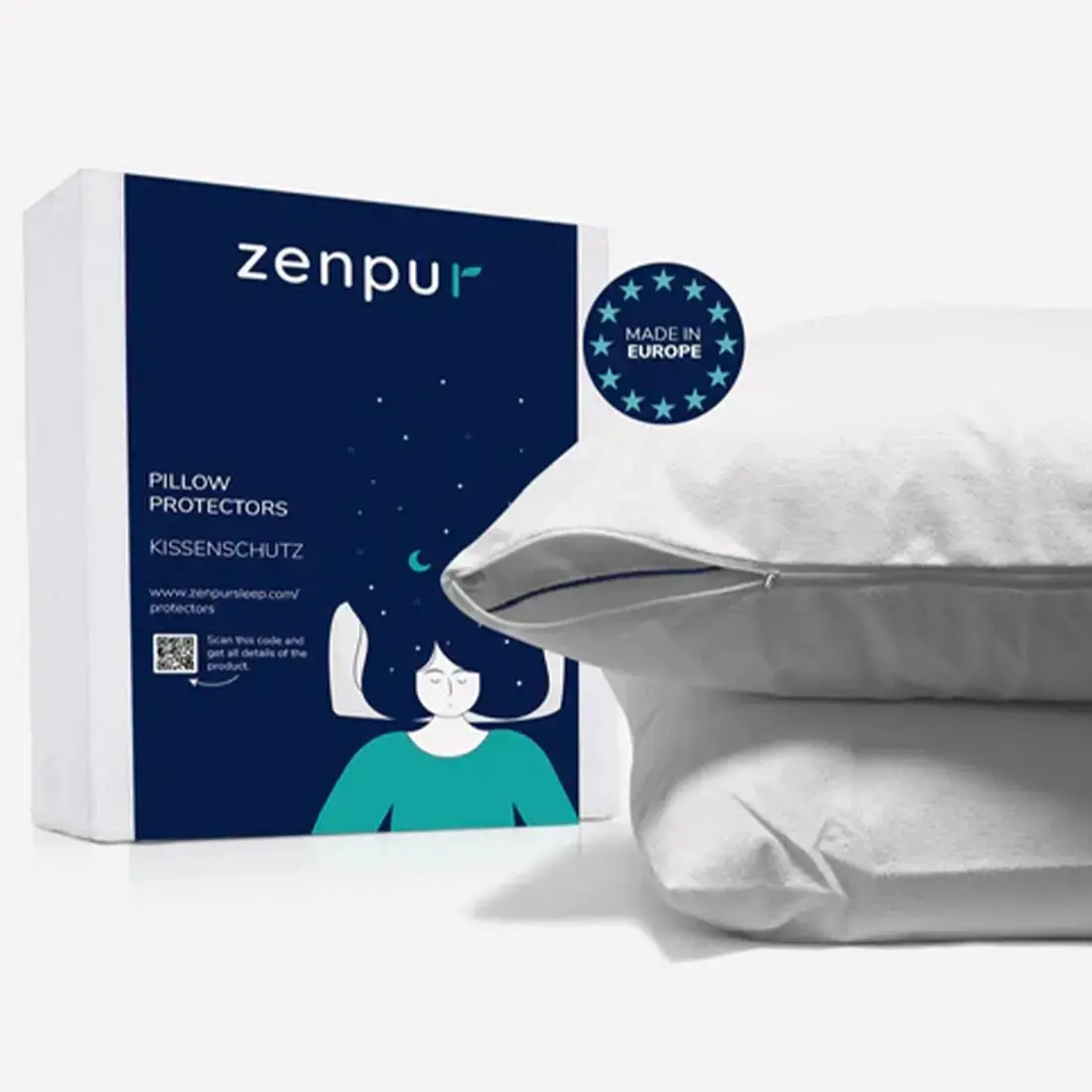 Protège-Oreiller Imperméable & Anti-Acariens ZENPUR | 65 x 65 cm | Lot de 2 Certifié OEKO-TEX