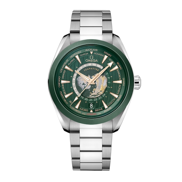 OMEGA Seamaster Aqua Terra 150m Co Axial Master Chronomaster GMT Worldtimer 43mm Mens Watch Green O22030432210001