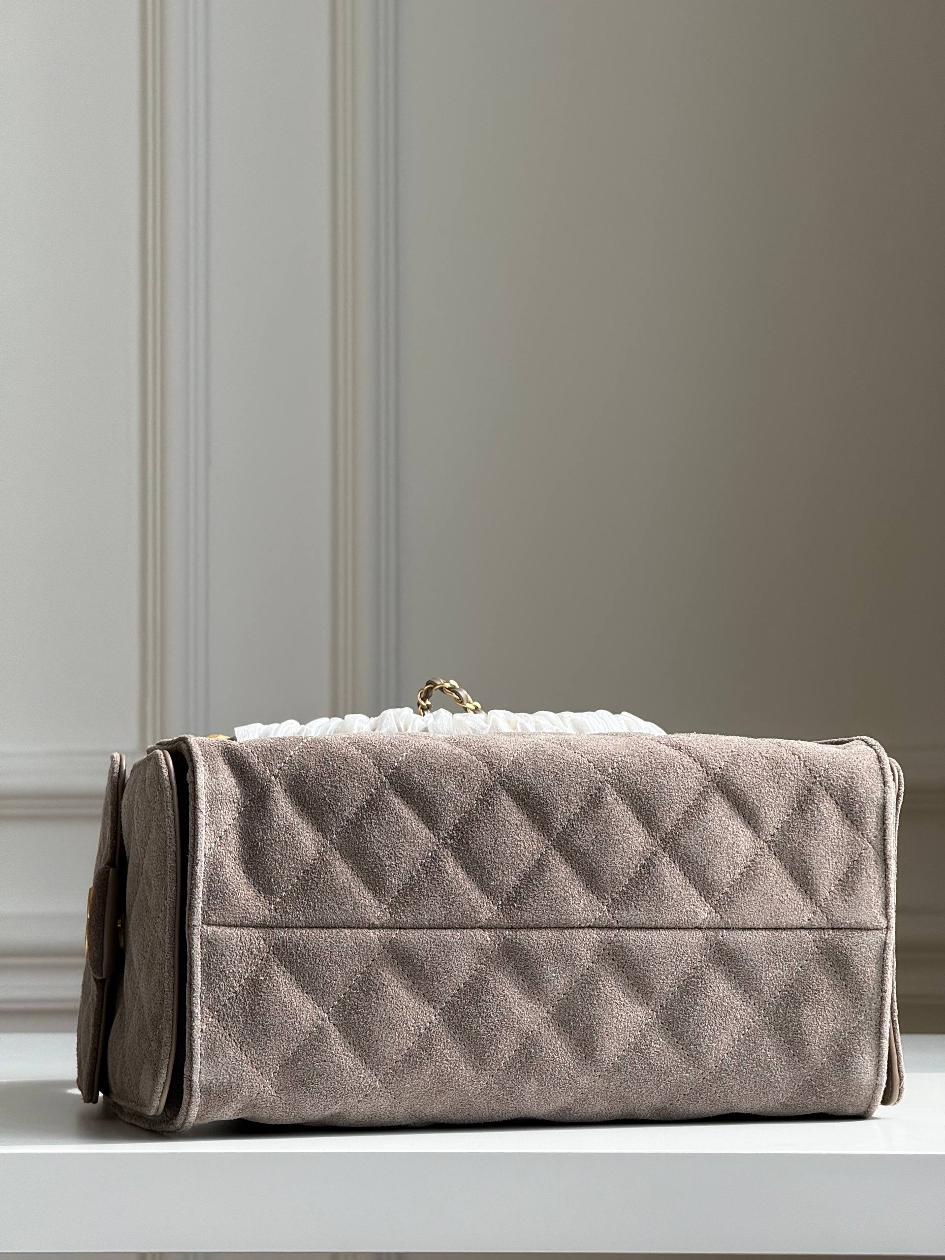 Chanel 25C Suede Quilted Drawstring Hobo Bag