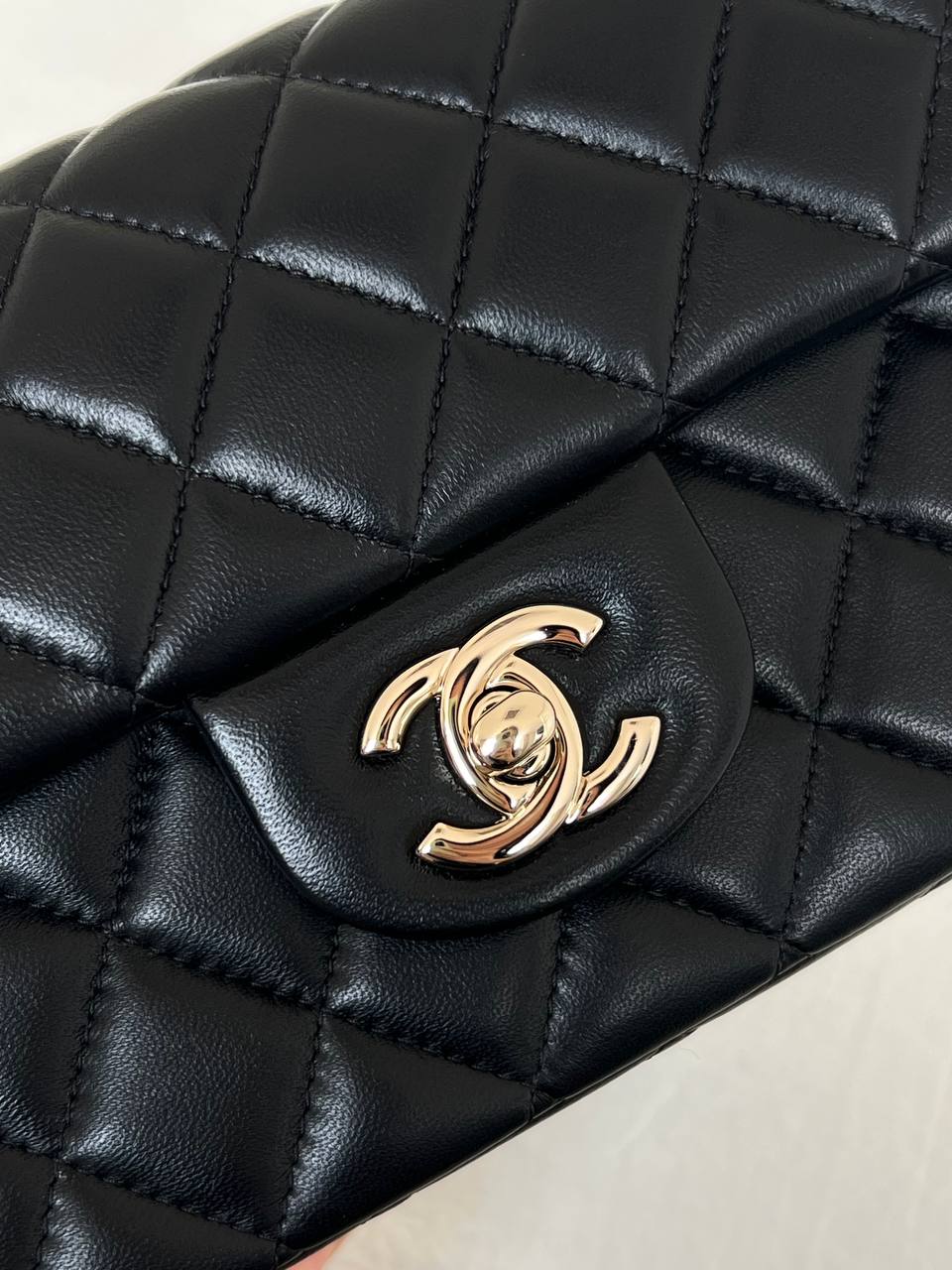 Chanel Black Lambskin Mini Classic Flap With Top Handle