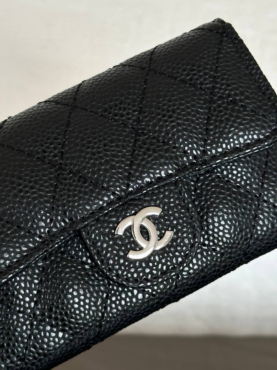 Chanel Black Caviar Leather Quilted CC Flap Card Holder