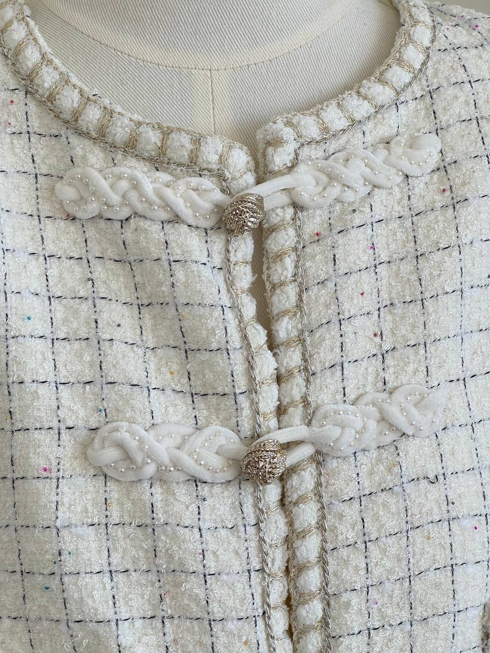 Chanel Grid Tweed Cropped Jacket With Chinese-style Frog Buttons
