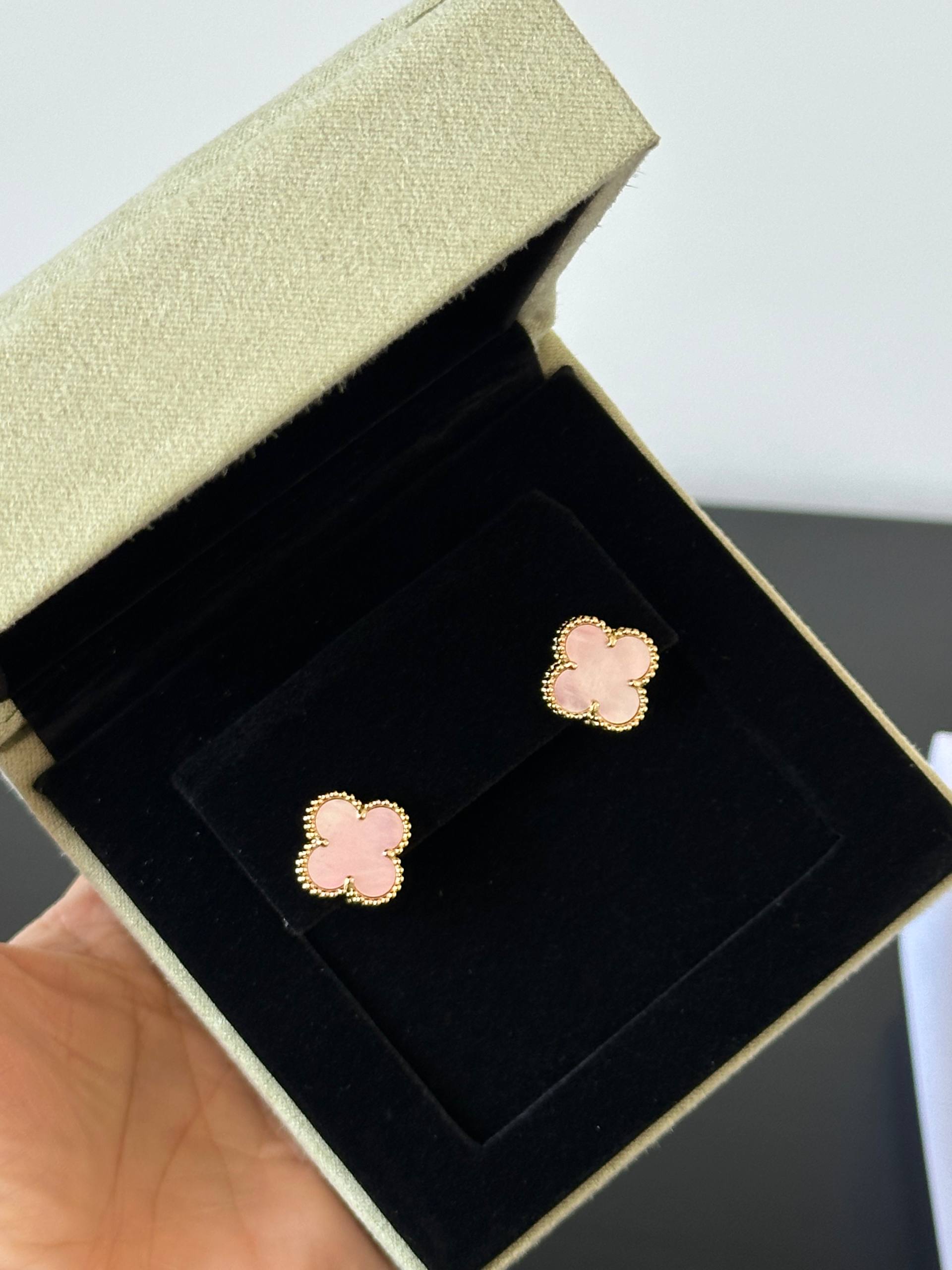 Van Cleef & Arpels Vintage Alhambra Pink Opal Earrings