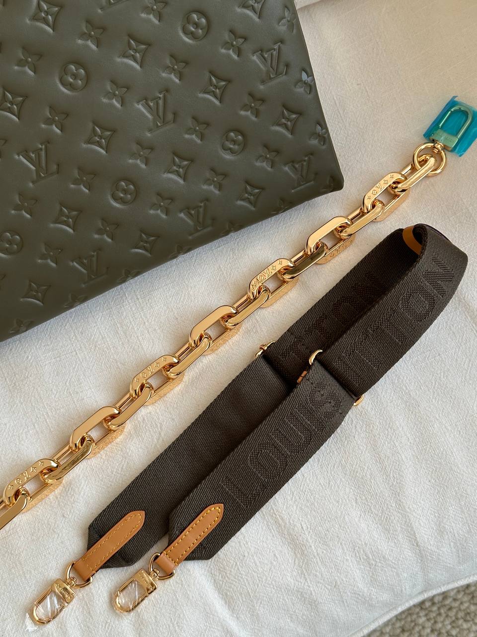 Louis Vuitton Olive Green Monogram Embossed Leather Clutch Pouch