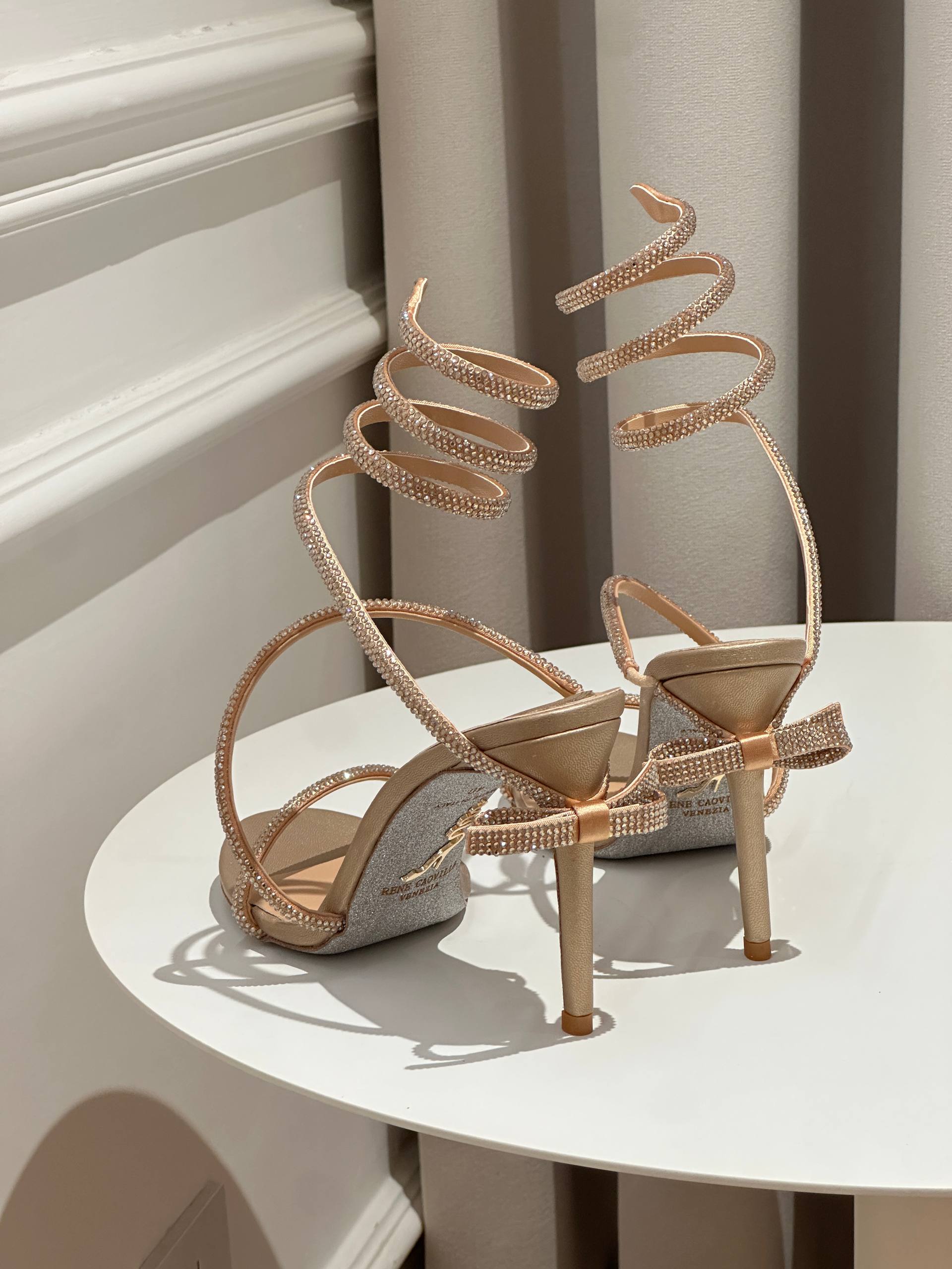 René Caovilla Cleo Crystal-Embellished Satin Sandals