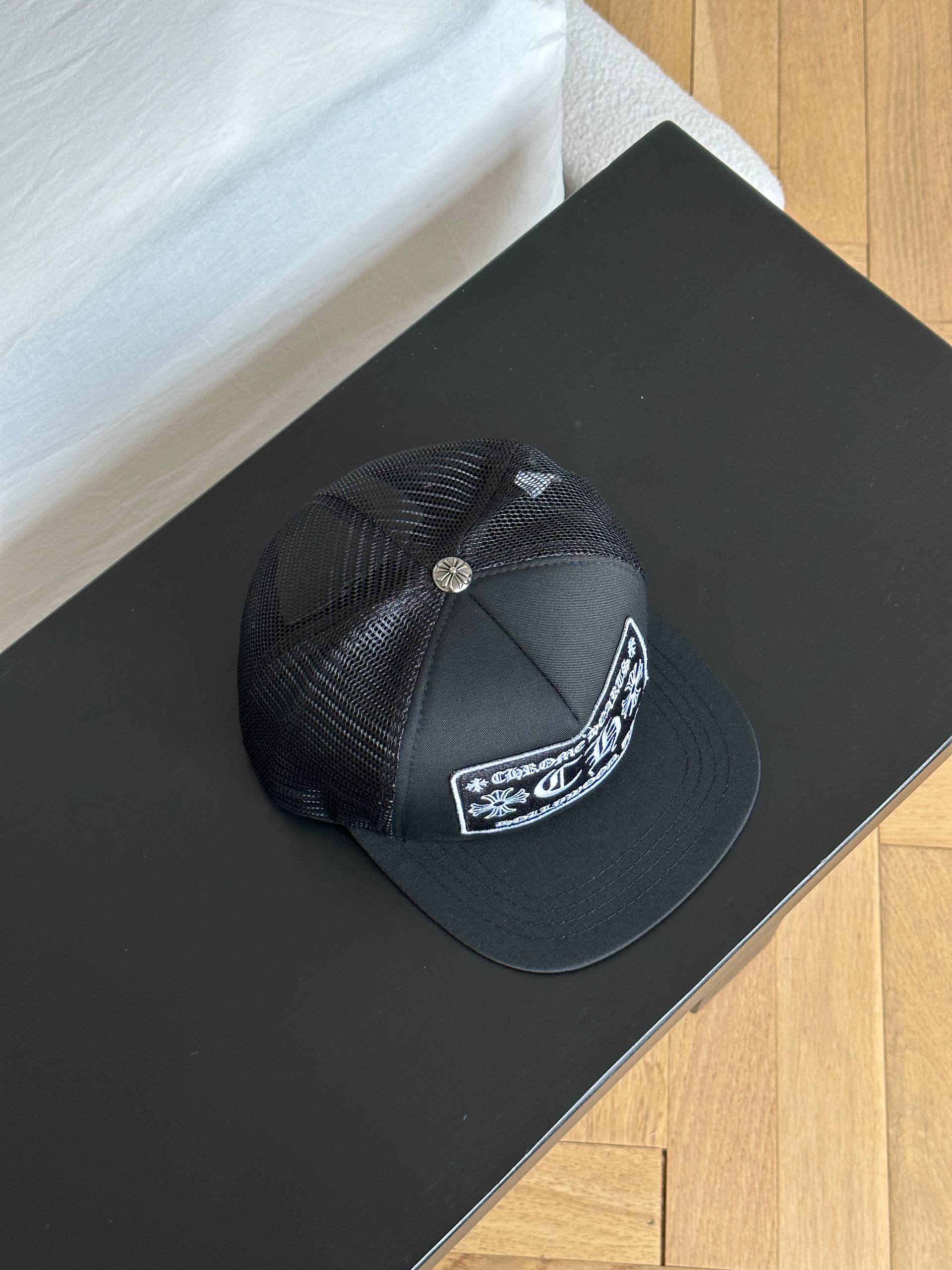 Chrome Hearts Cross Patch Mesh Trucker Flat Brim Cap