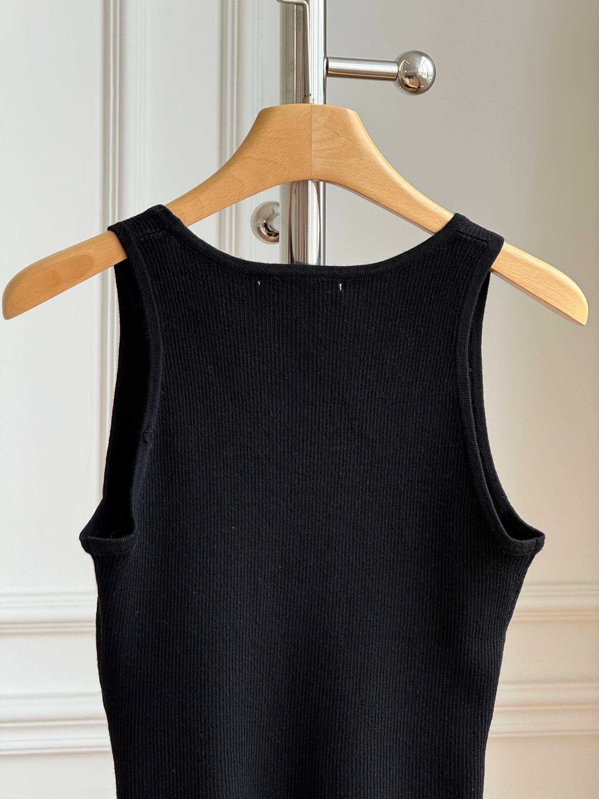 Celine Triomphe Logo Embroidered Ribbed Tank Top