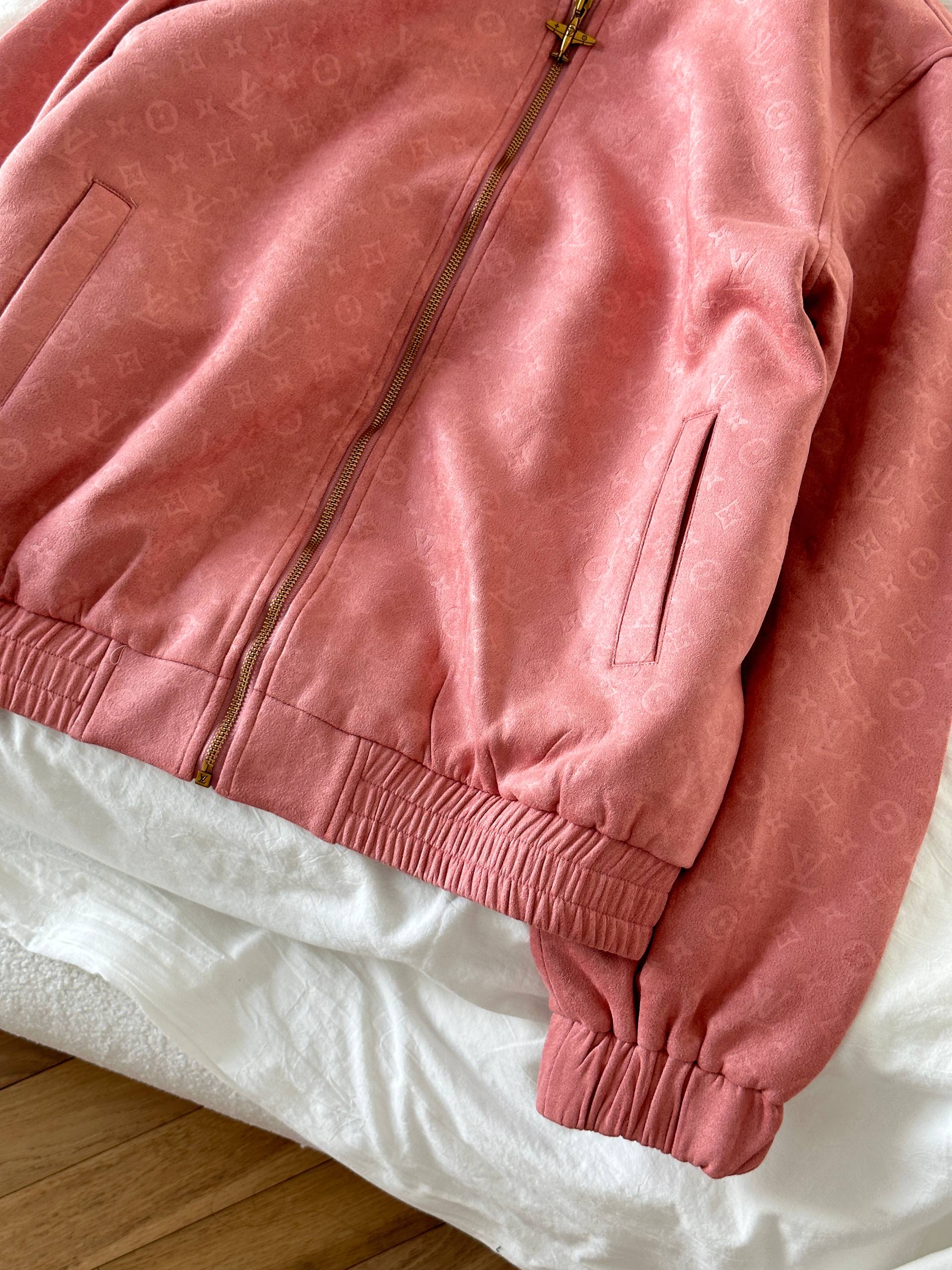 Louis Vuitton Pink Suede All Over Monogram Bomber Jacket