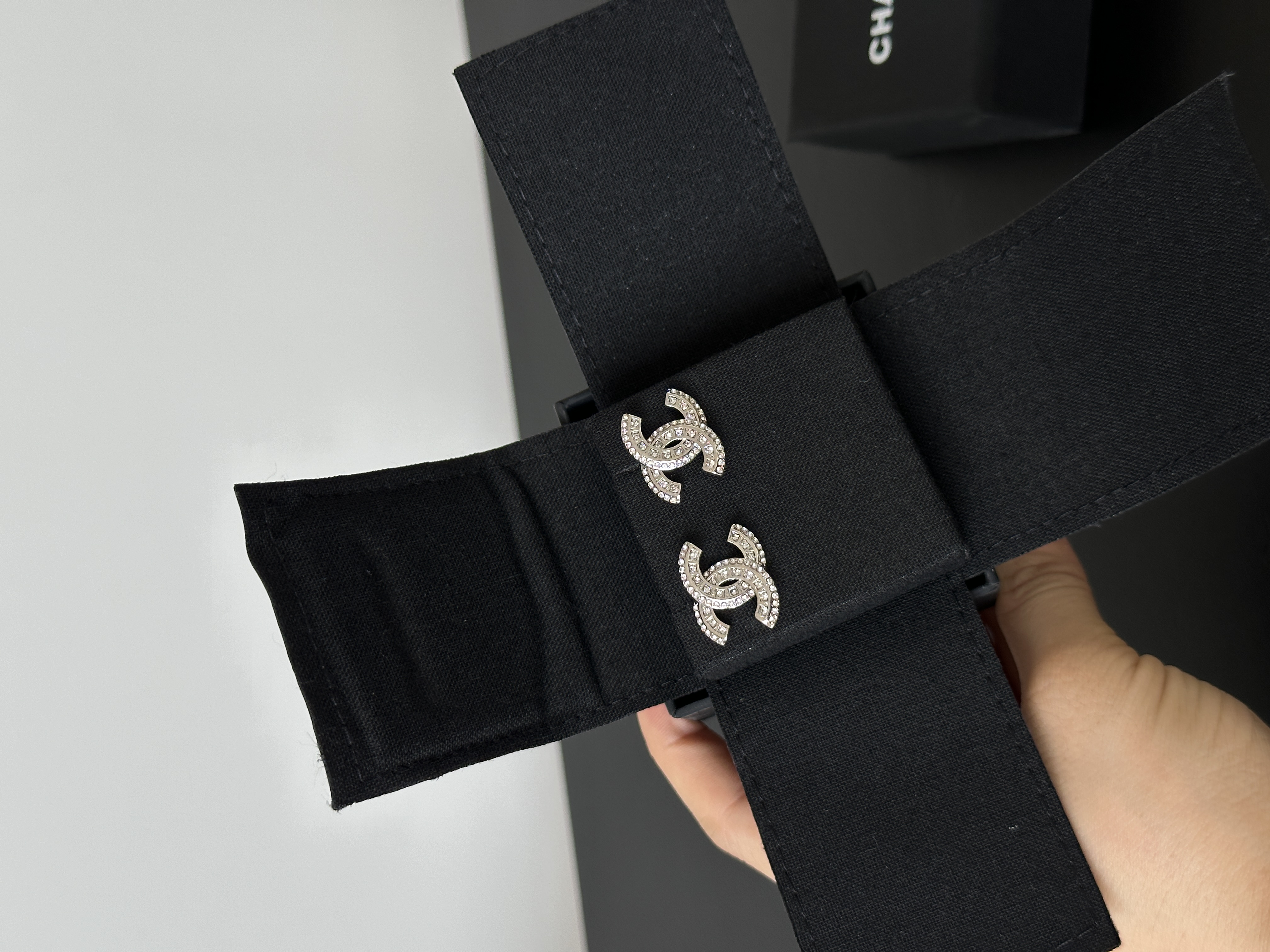Chanel Classic Crystal CC Stud Earrings