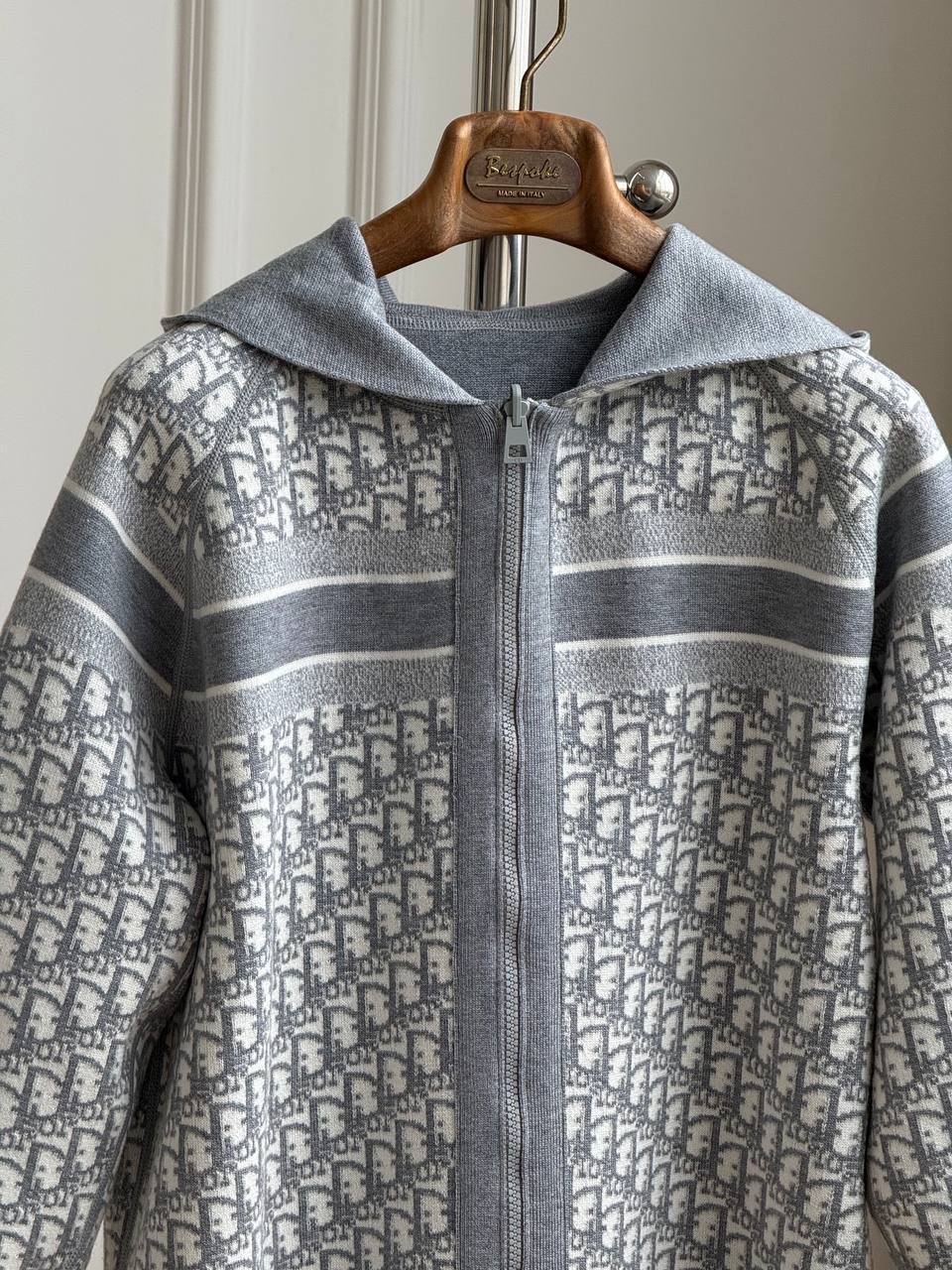 DIOR Oblique Jacquard Zip-Up Hooded Knit Cardigan