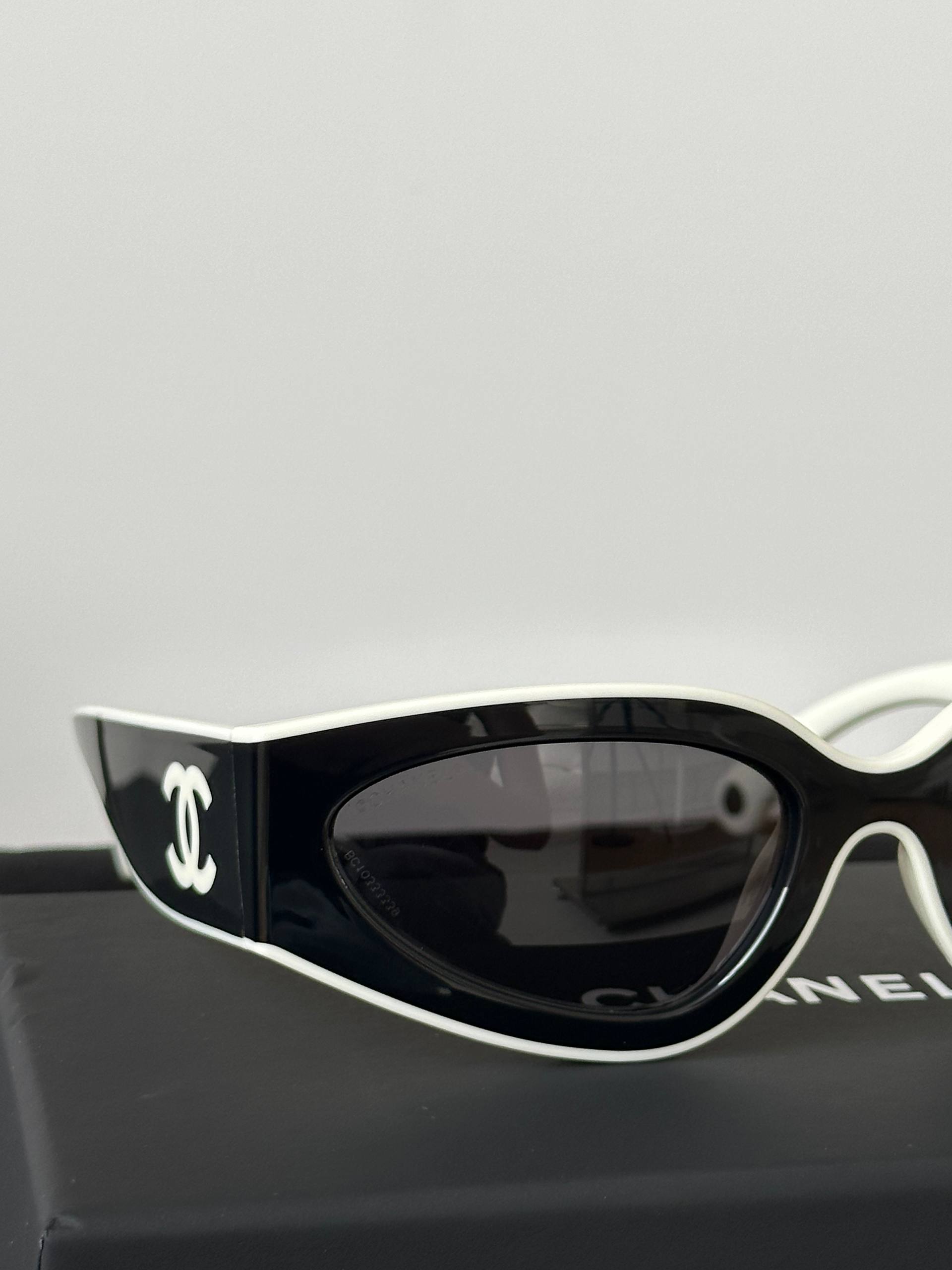 CHANEL CH6056 Black & White Cat-Eye Sunglasses (Nylon Fiber Frame)