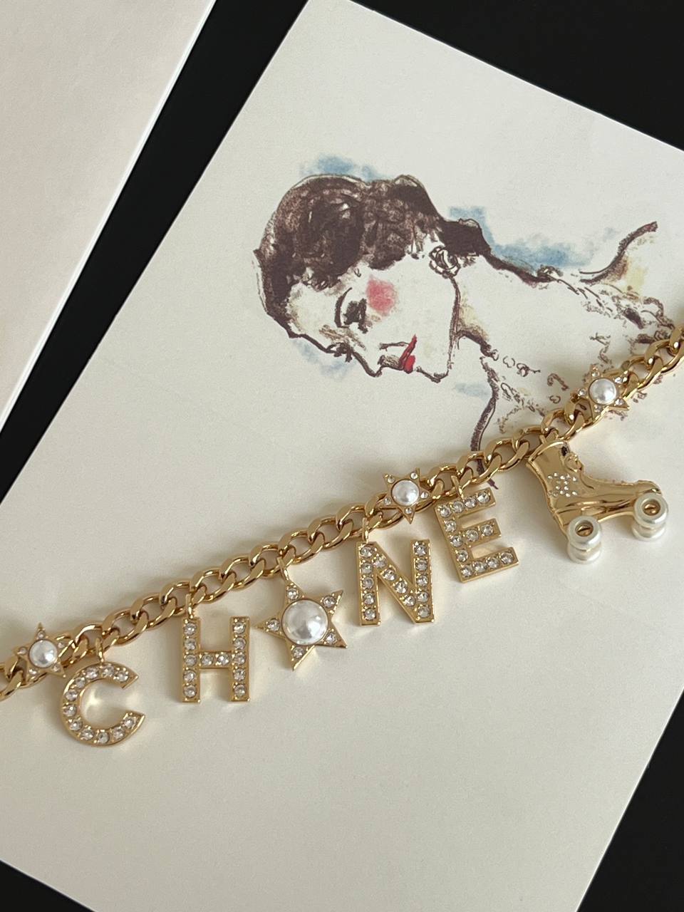 CHANEL Vintage Roller Skate Pearl Star Crystal Letter Metal Waist Chain