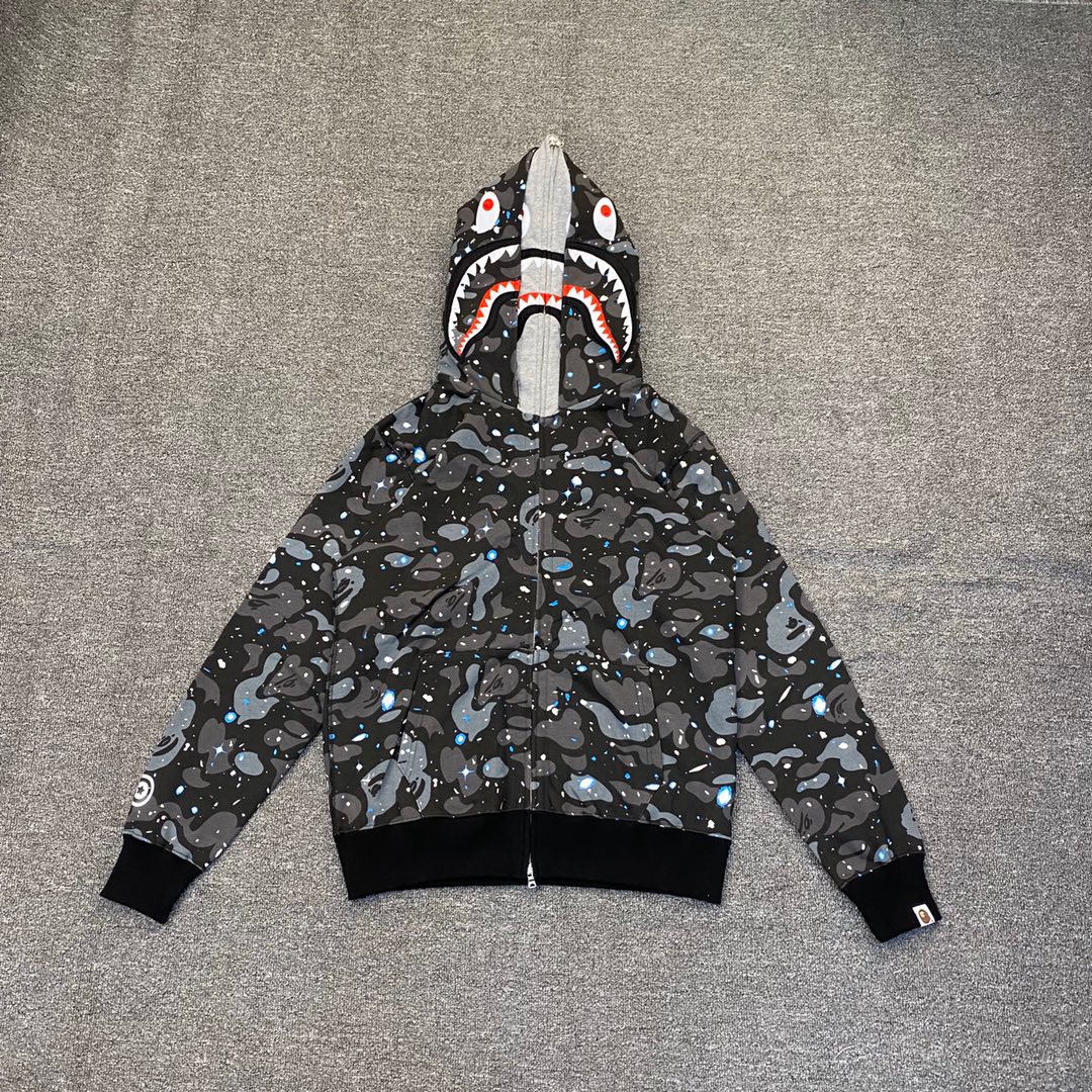 1:1 Best Quality starry sky Camo  2 Hood Zipper Hoodie Black
