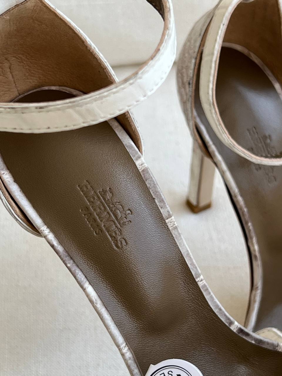 Hermès Himalaya Croc Embossed Cutout Stiletto Ankle Strap Sandals