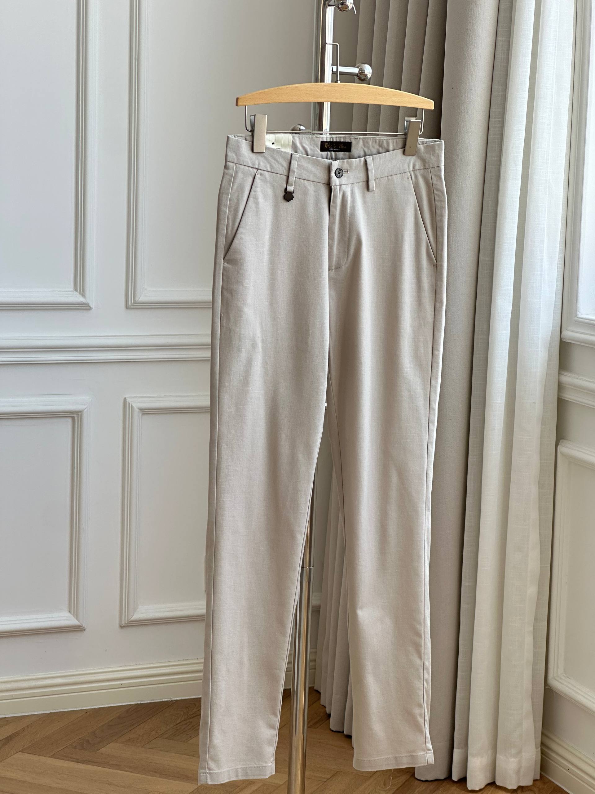 Men's Light Beige Business Casual Straight-Leg Chino Pants