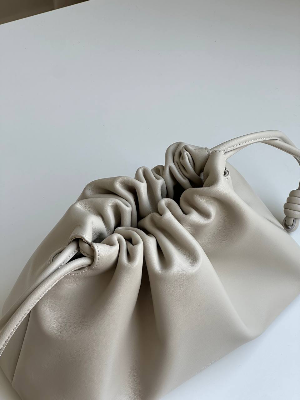 Bottega Veneta Light Grey Smooth Lambskin Knot Drawstring Jodie Cloud Shoulder Crossbody Bag