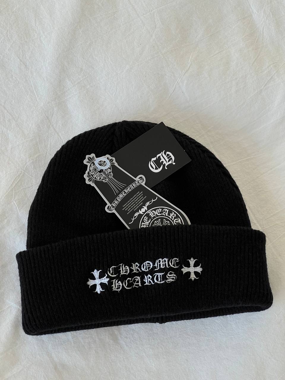 Chrome Hearts Black Gothic Cross Embroidery Cuff Knit Beanie