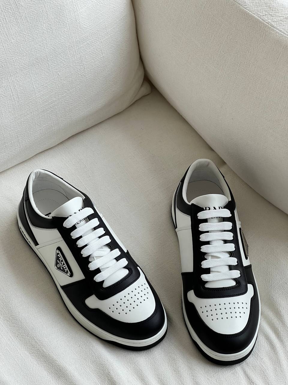 Prada Black & White Smooth Leather Low-top Sneakers