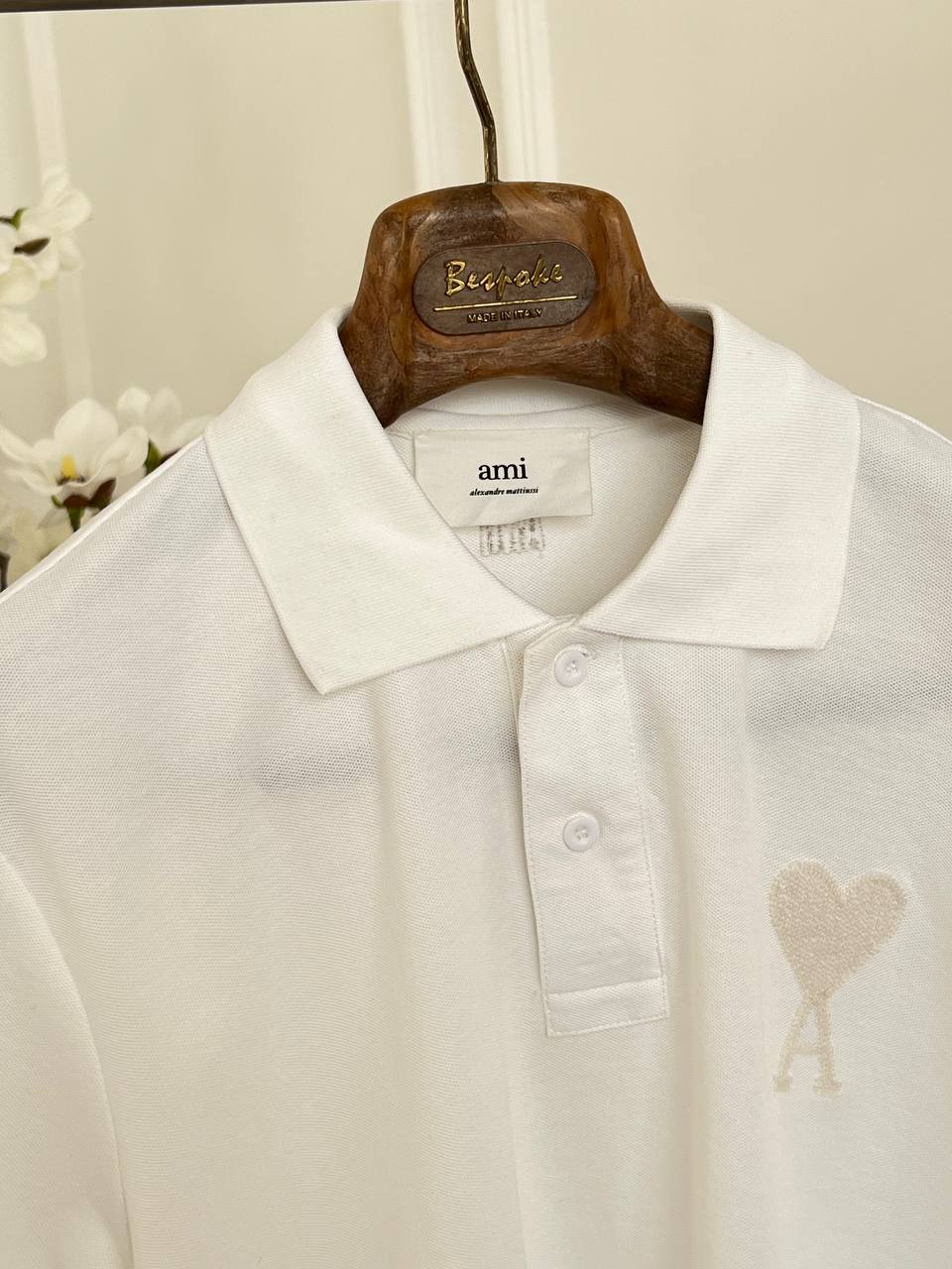 Ami Paris White Tone-on-Tone Heart A Logo Polo Shirt