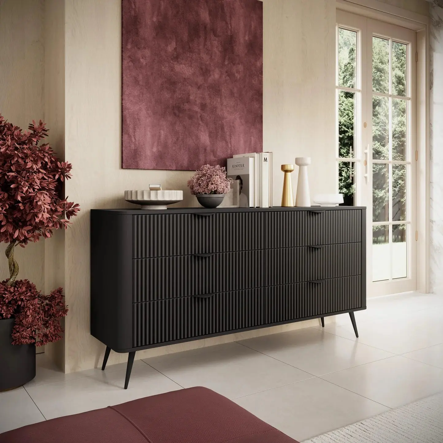 LANTEA - Commode à tiroirs avec un Style Moderne - 163 x 38 x 81CM