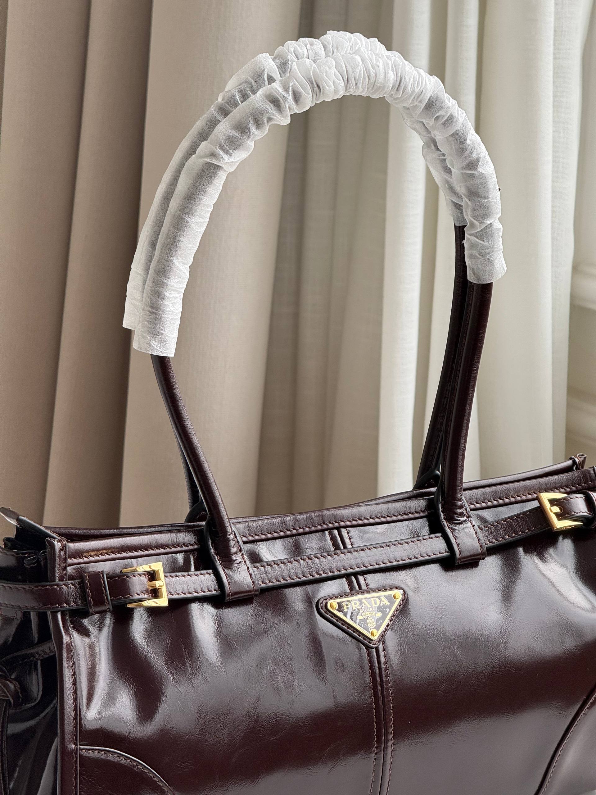 Prada Bonnie Dark Brown Antiqued Leather Tote