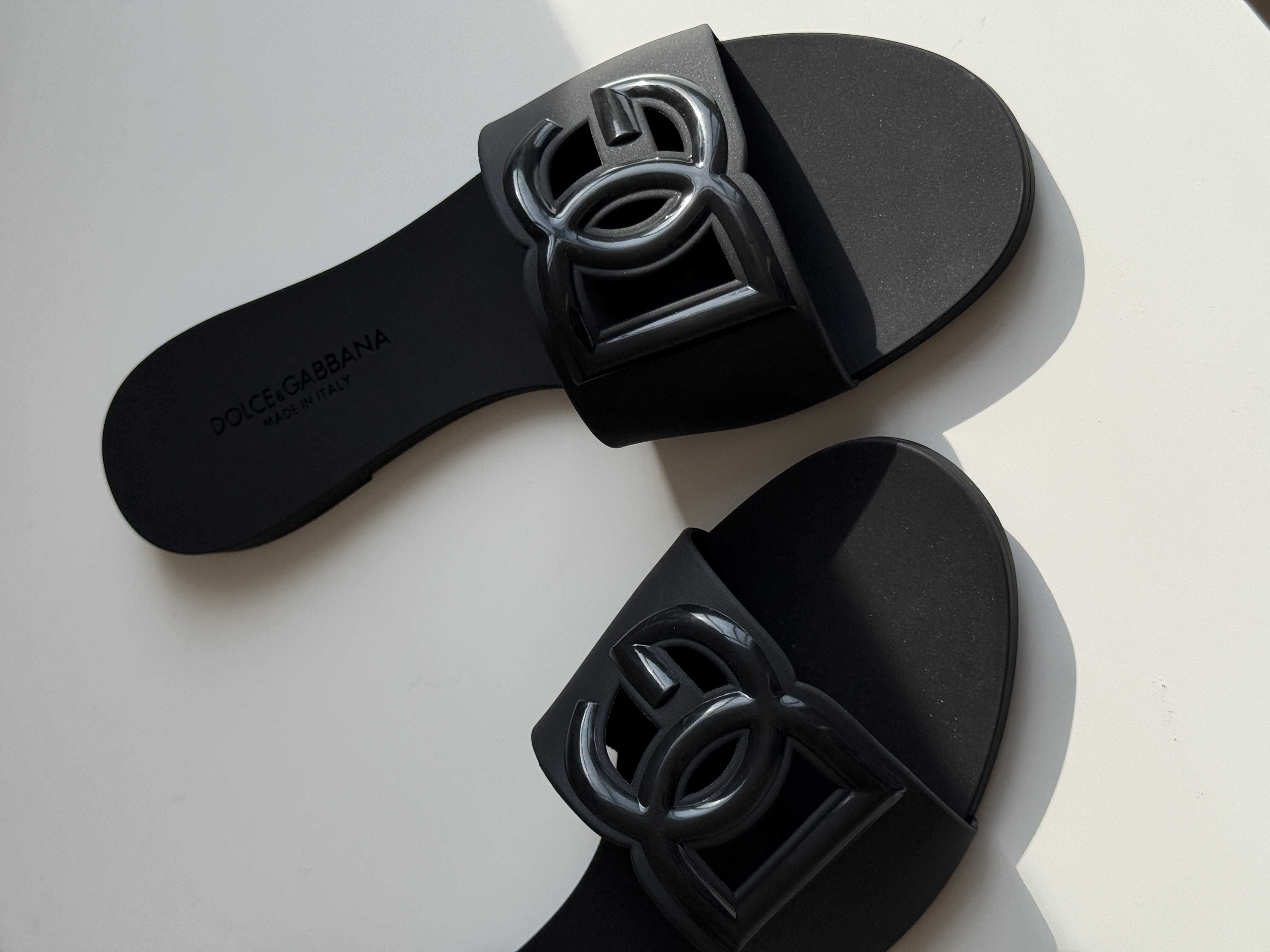 Chanel Black Gloss Hollow CC Logo One-Strap Flat Jelly Slide Sandals