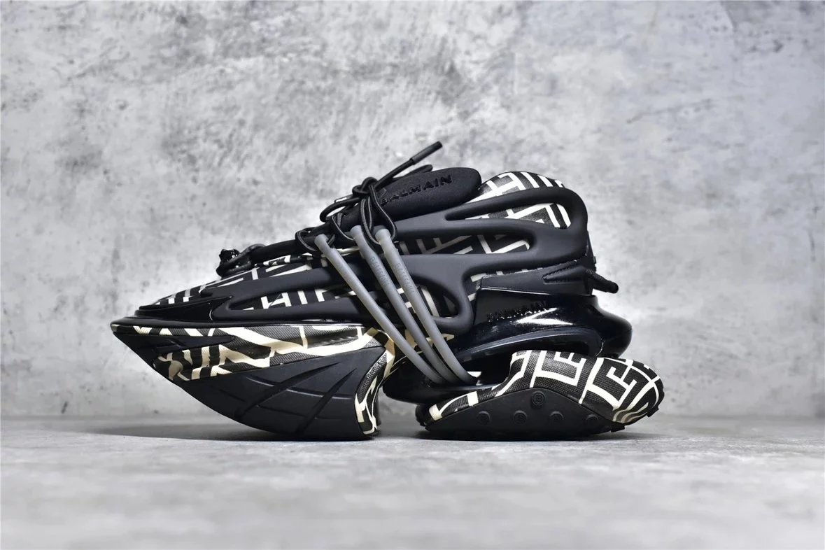 2022 Balmain Bullet Shoes Full logo Print Black Color