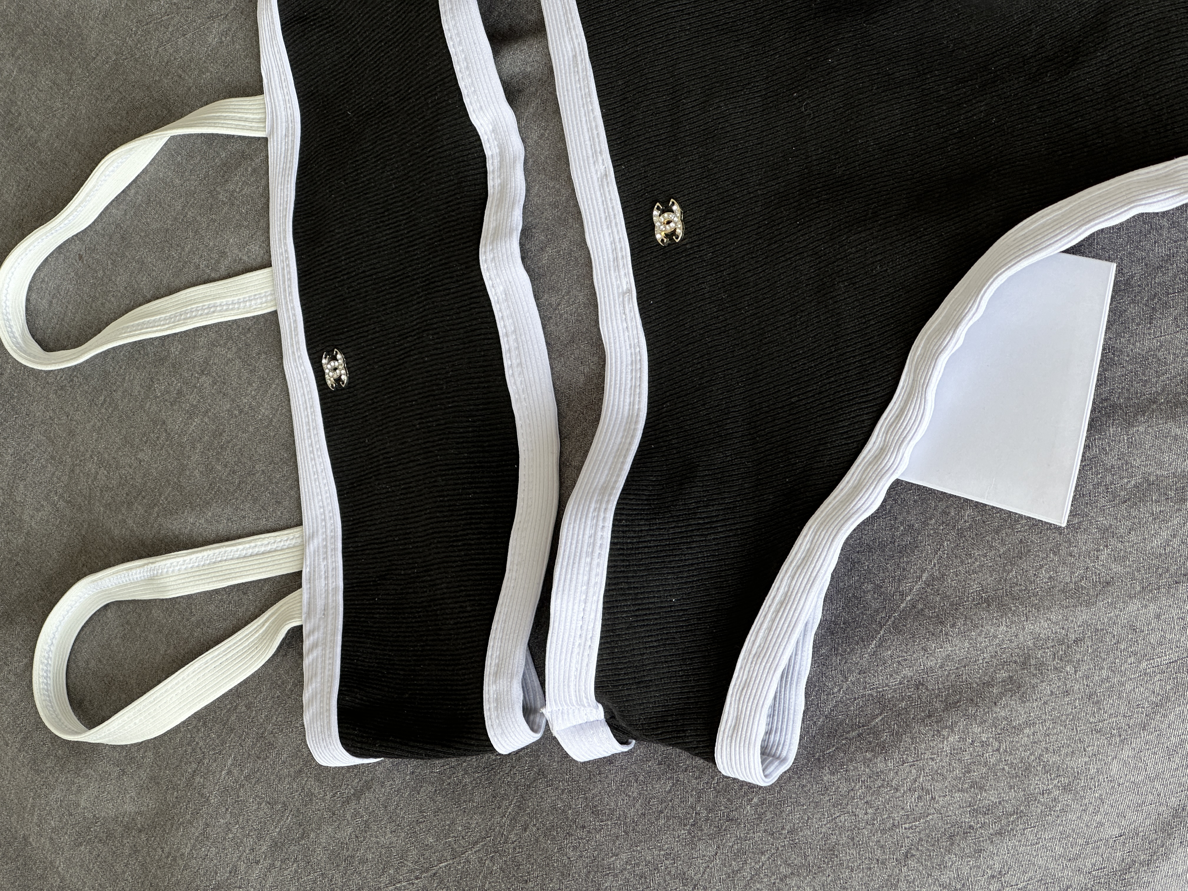 Chanel Black & White Ribbed Two-Piece Bikini Swimsuit with Crystal CC Logo