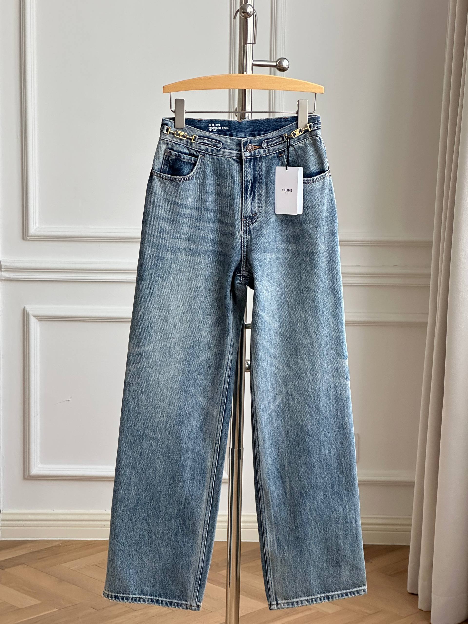 High-Waisted Washed Wide-Leg Straight Jeans