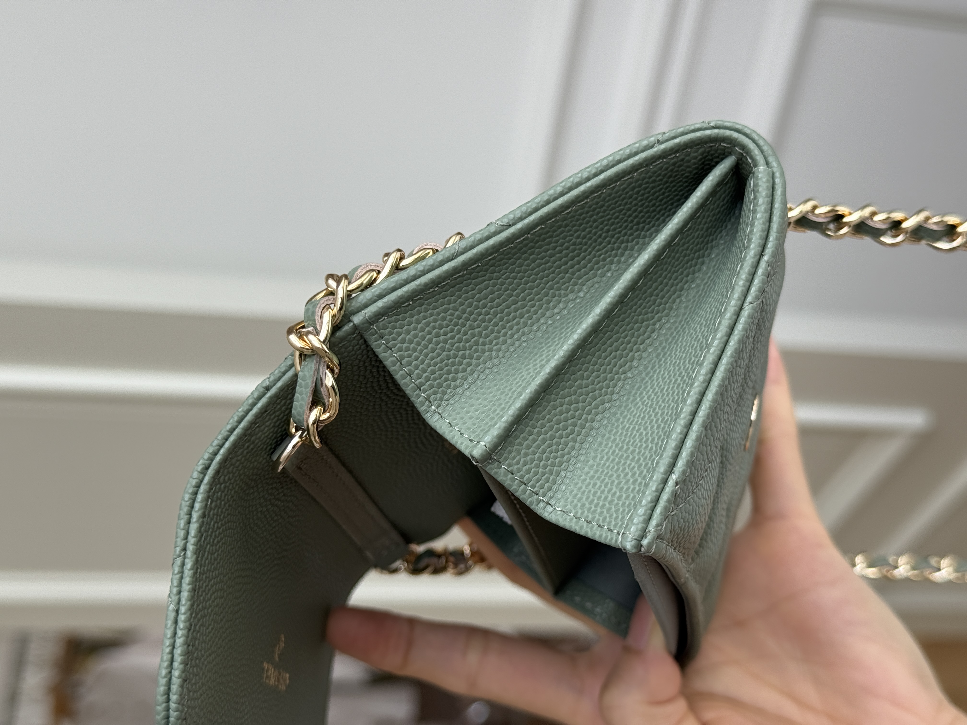 Chanel Sage Green Caviar Leather Mini Classic Flap Gold CC Chain Bag