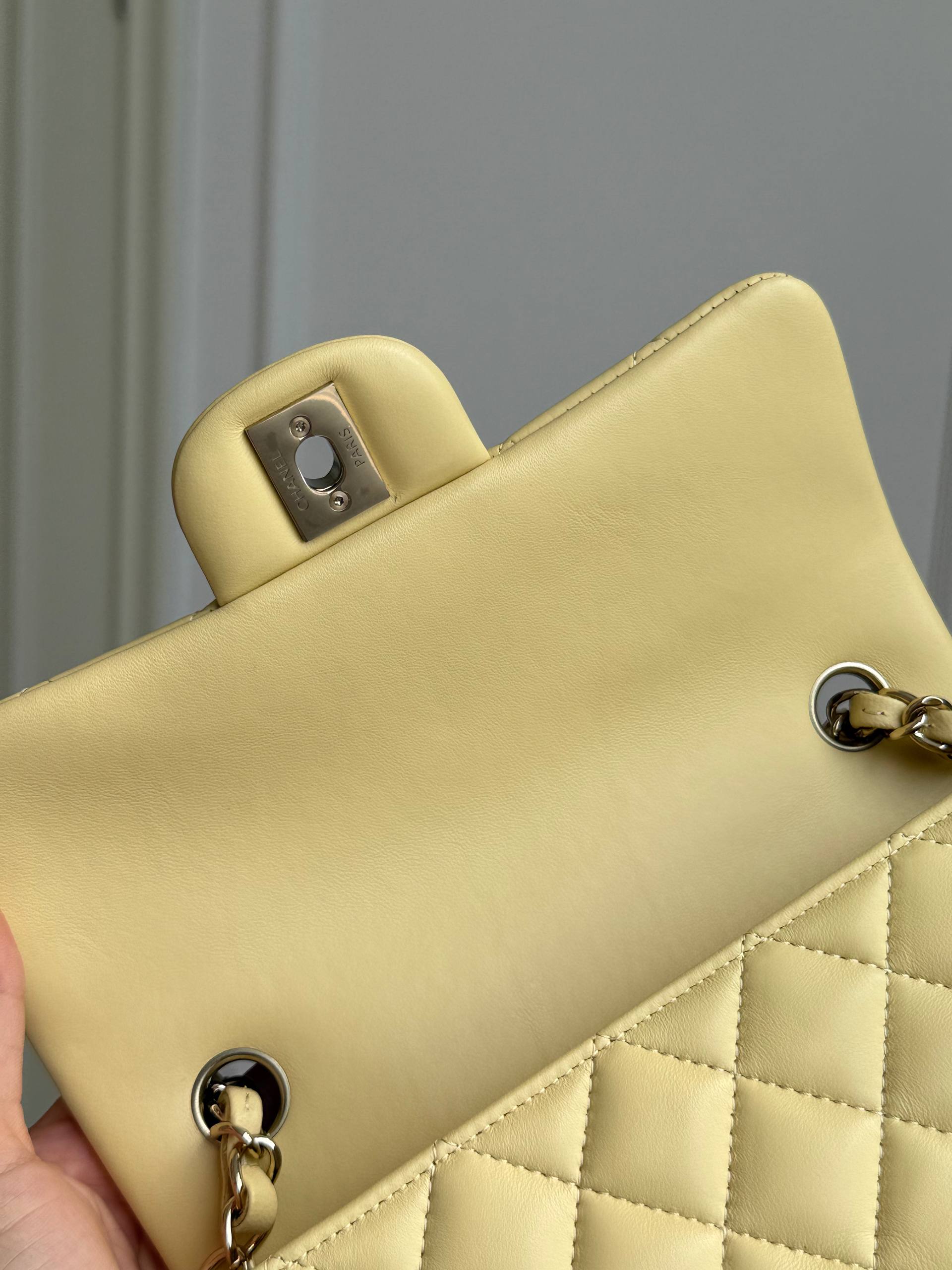 Chanel Classic Flap Small Quilted Lambskin Bag in Pastel Yellow