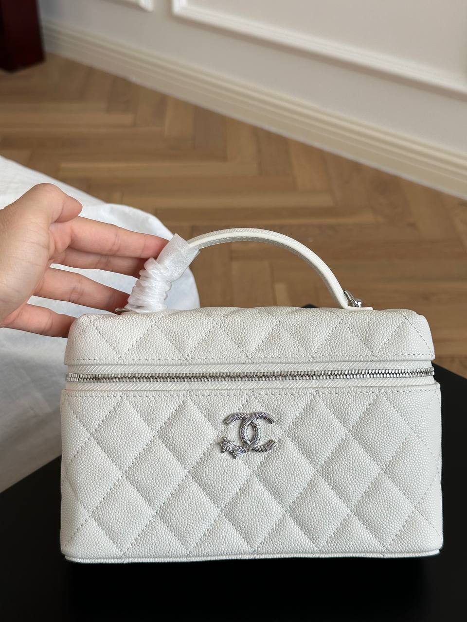 CHANEL Caviar Quilted Crystal Star CC Handle Vanity Case Bag
