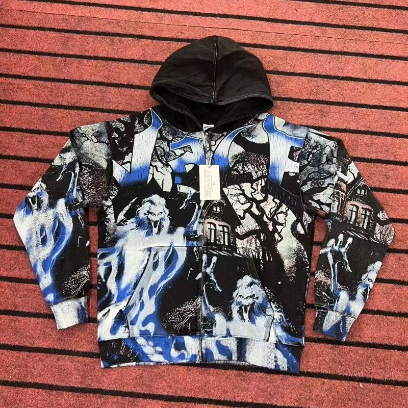 Vale Forever Vintage Full Print Distressed Hooded Sweatshirt