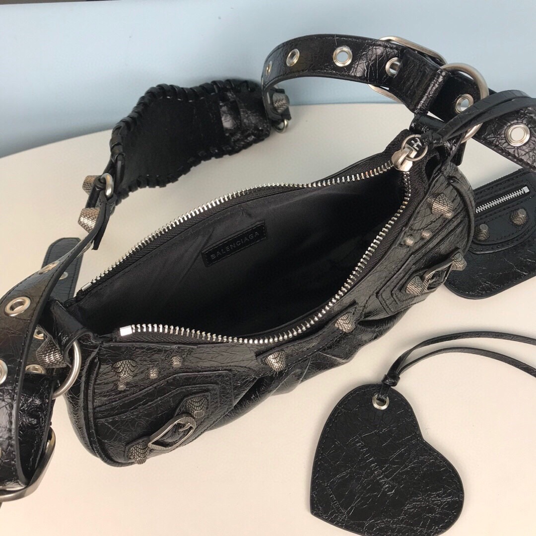 BALENCIAGA Le Cagole Small Studded Crinkled-leather Shoulder Bag