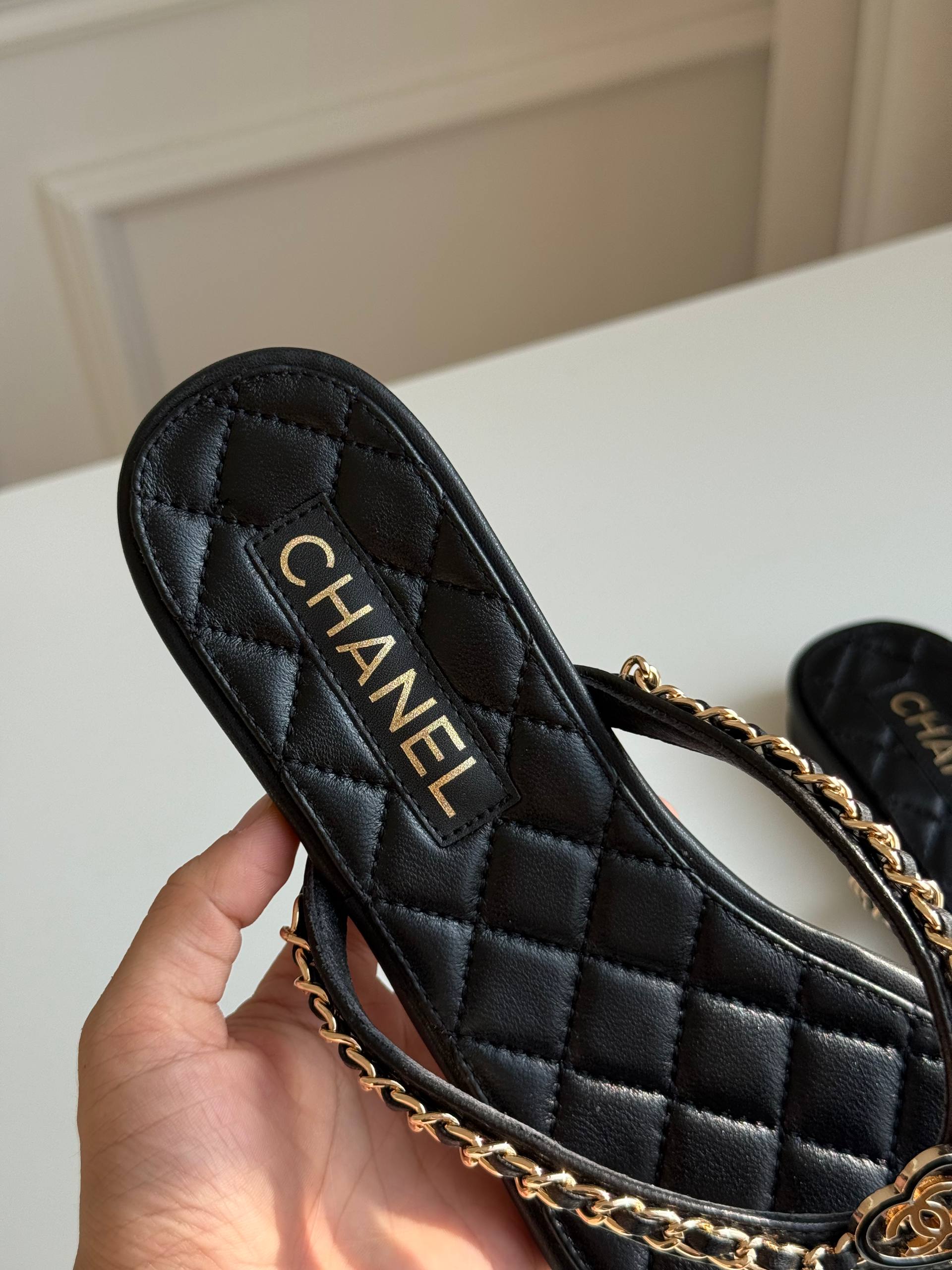 Chanel Quilted Heart CC Thong Sandals