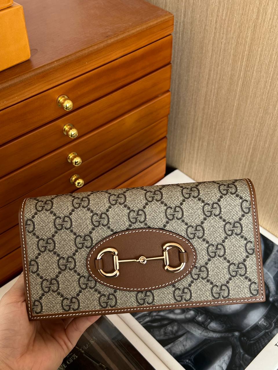 Gucci GG Supreme 1955 Horsebit Long Wallet On Chain