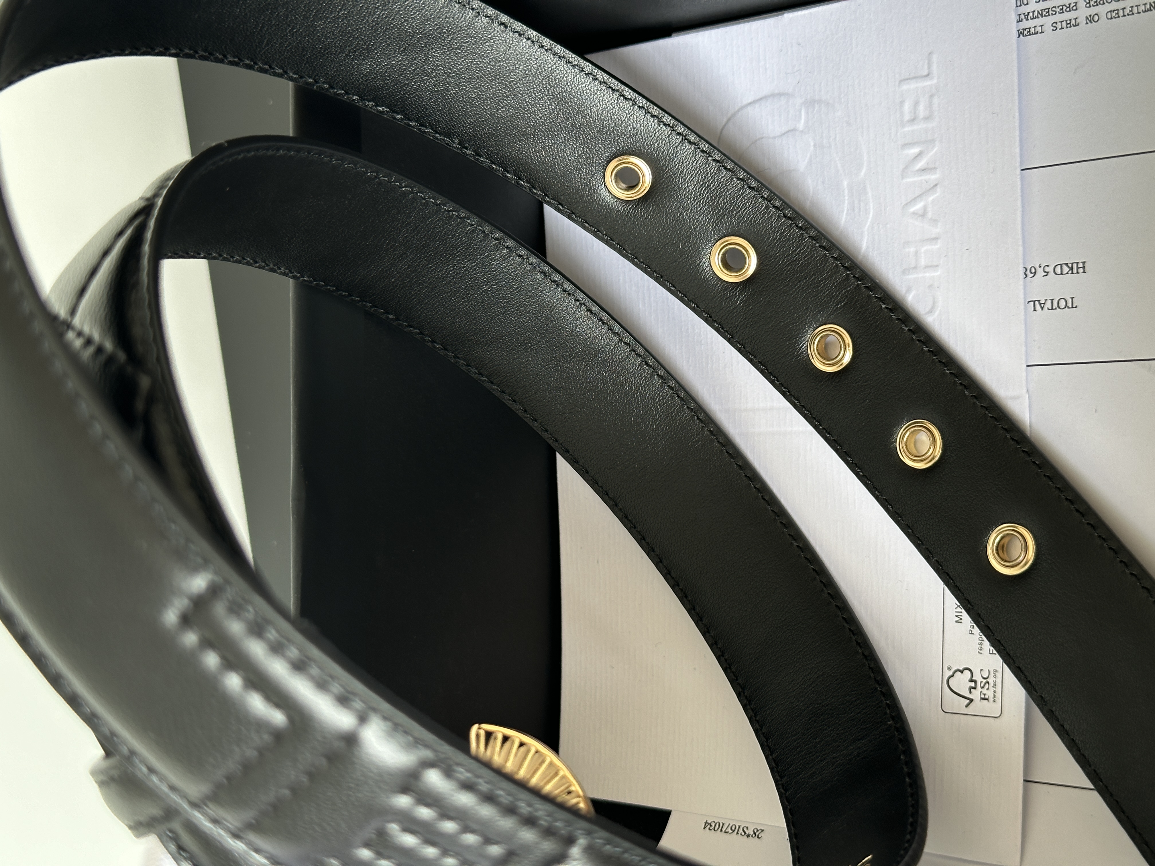 Chanel Black Quilted Belt with Gold-tone Double C Buckle