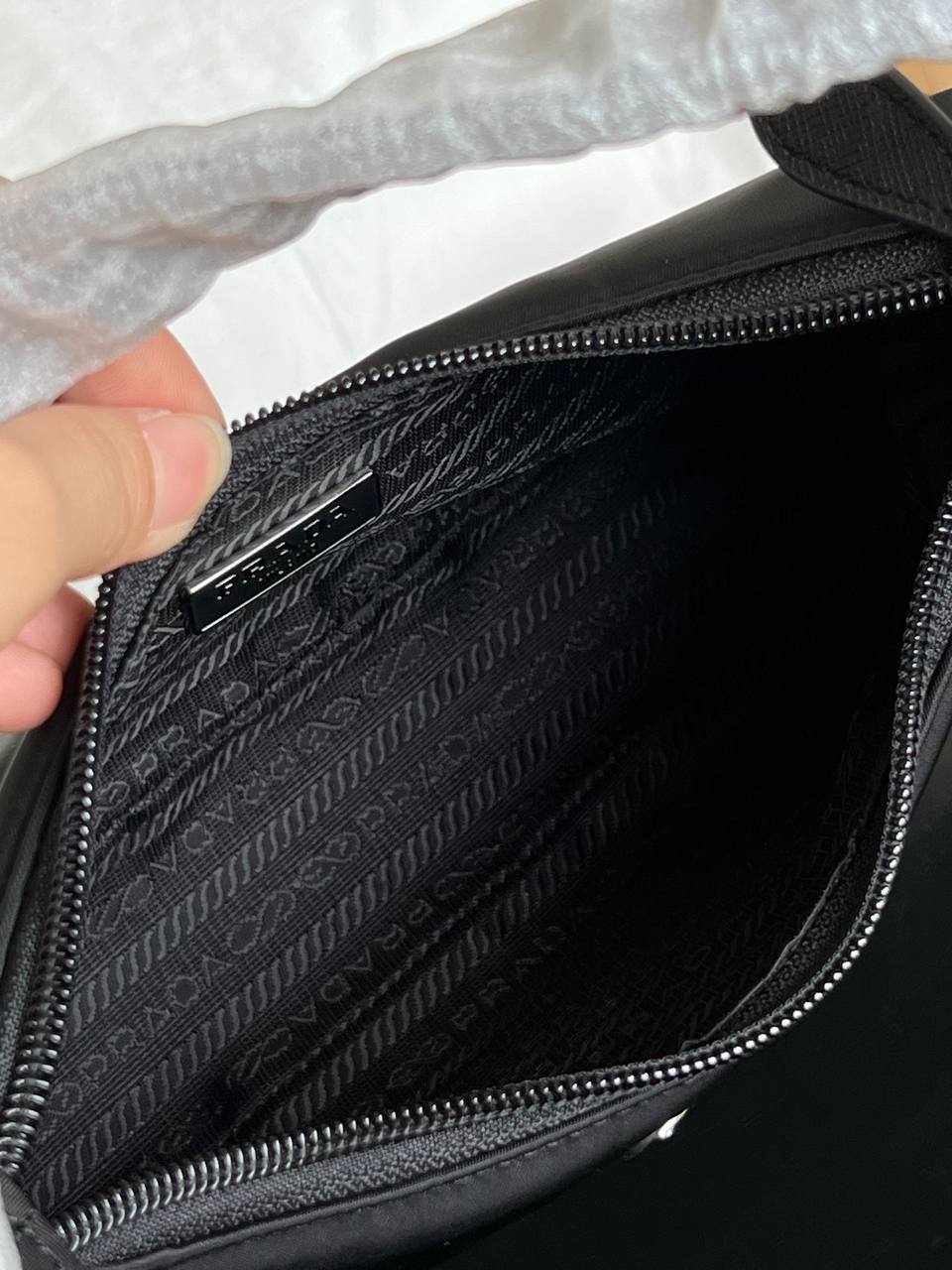 Prada Black Re-Nylon Mini Hobo Shoulder Bag With Silver Triangle Logo