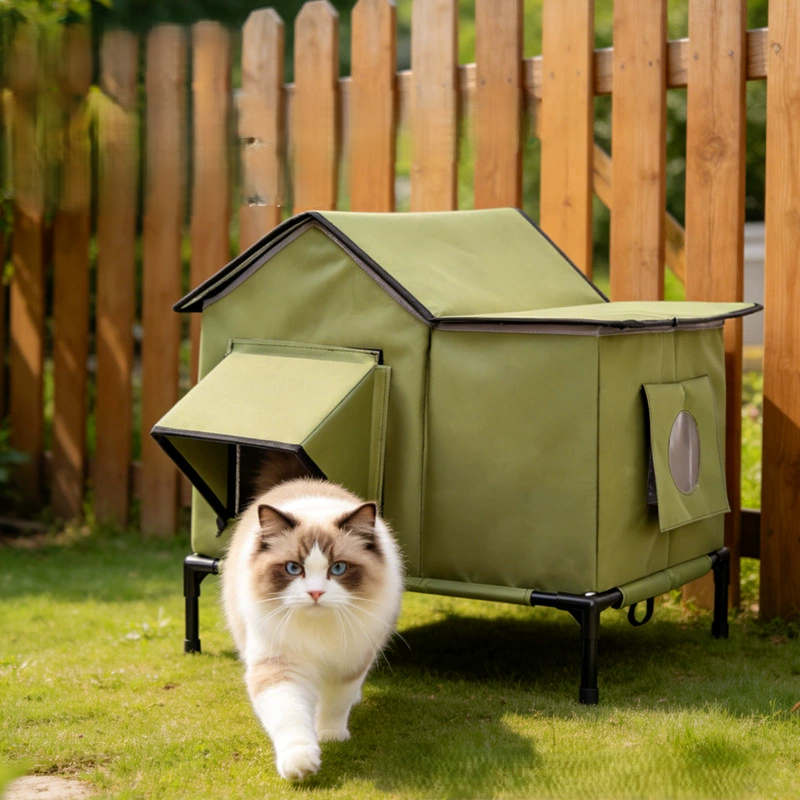 Outdoor Waterproof Cat House with Electric Heating Pad - Elevated Detachable Warm Shelter for Feral Cats - MAISONKAIRON