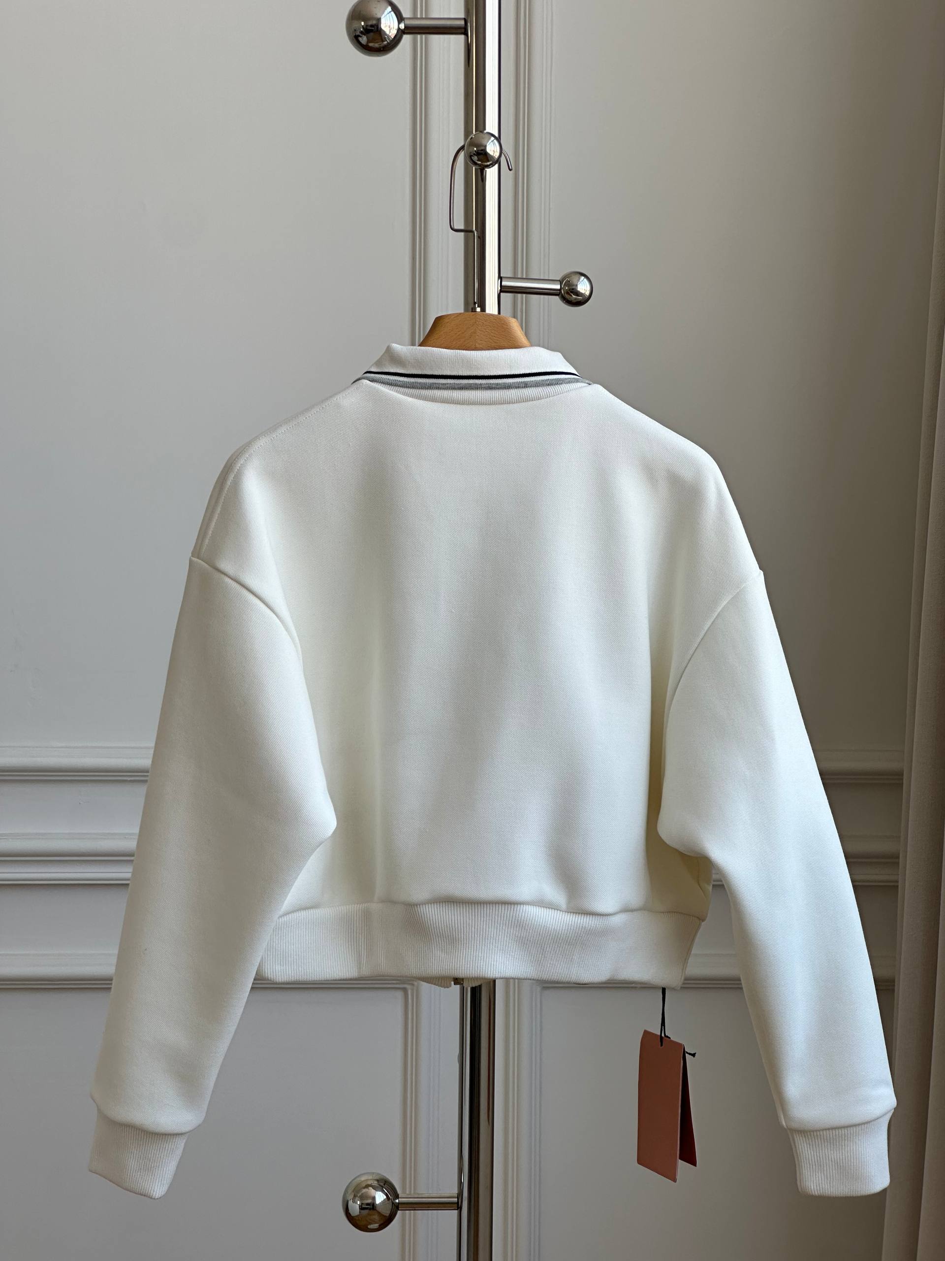 Miu Miu Cropped Piqué Bomber Jacket with Logo Embroidery