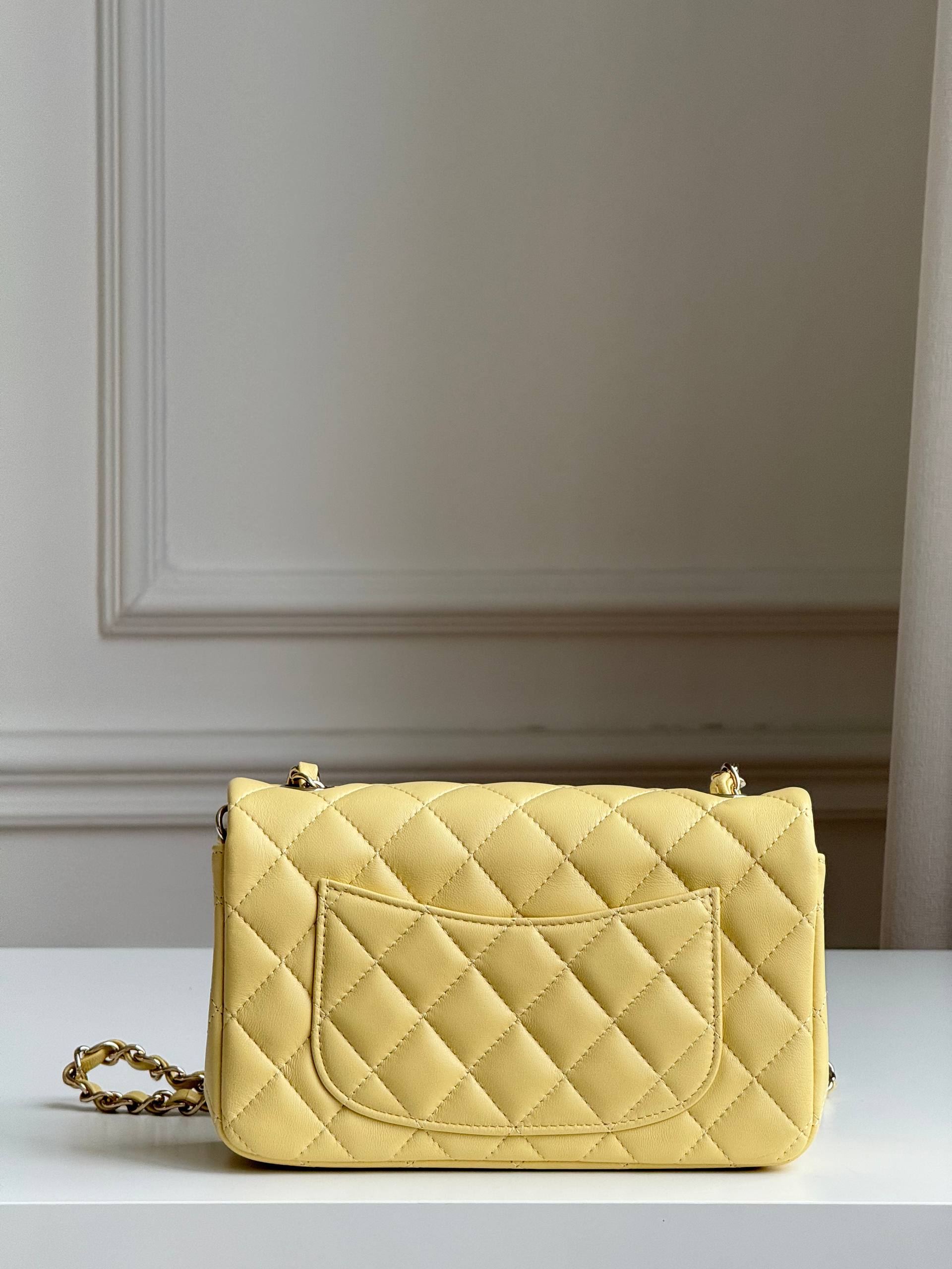 Chanel Classic Flap Small Quilted Lambskin Bag in Pastel Yellow