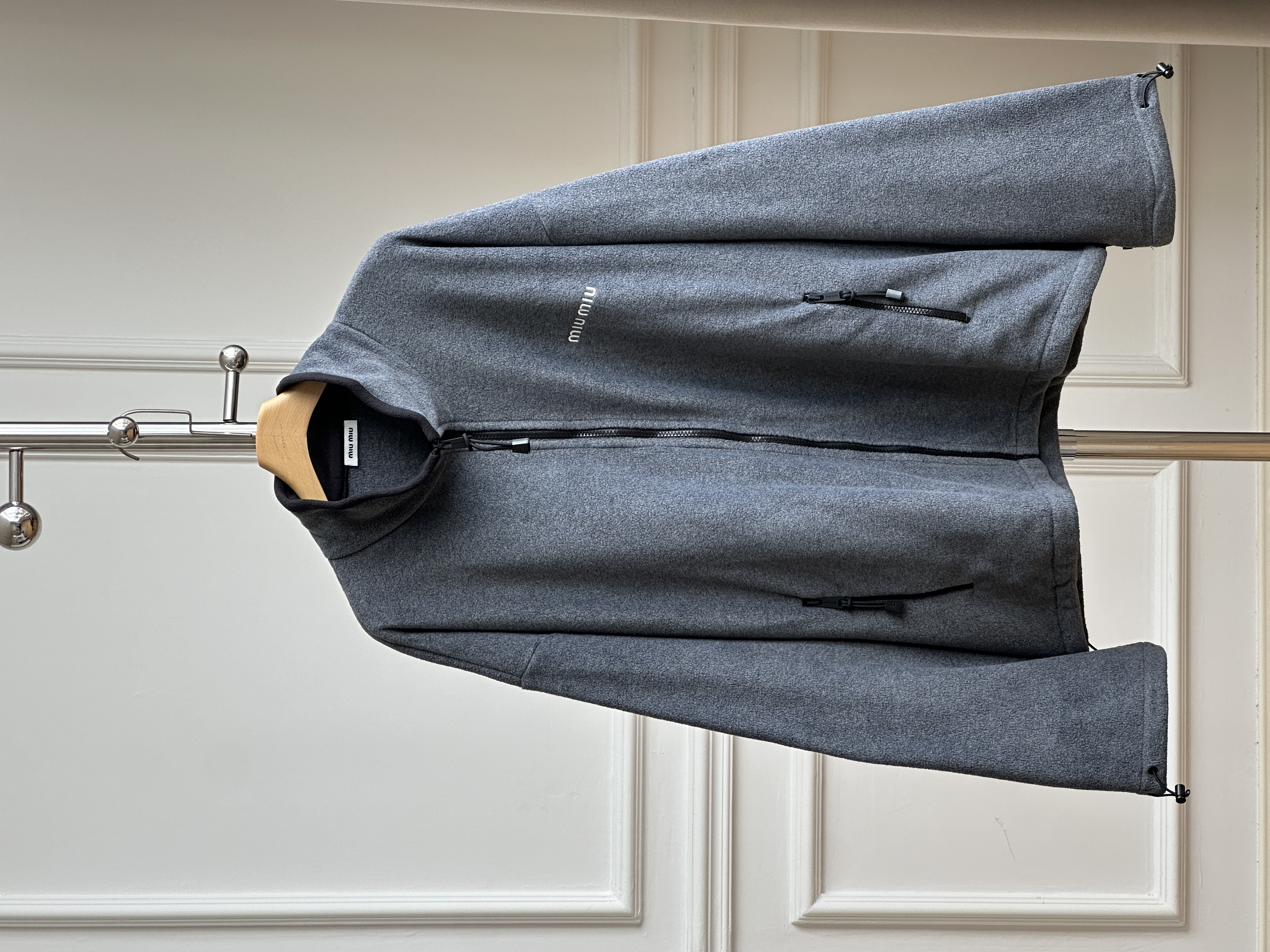 Miu Miu Stand Collar Fleece Zip-up Casual Jacket