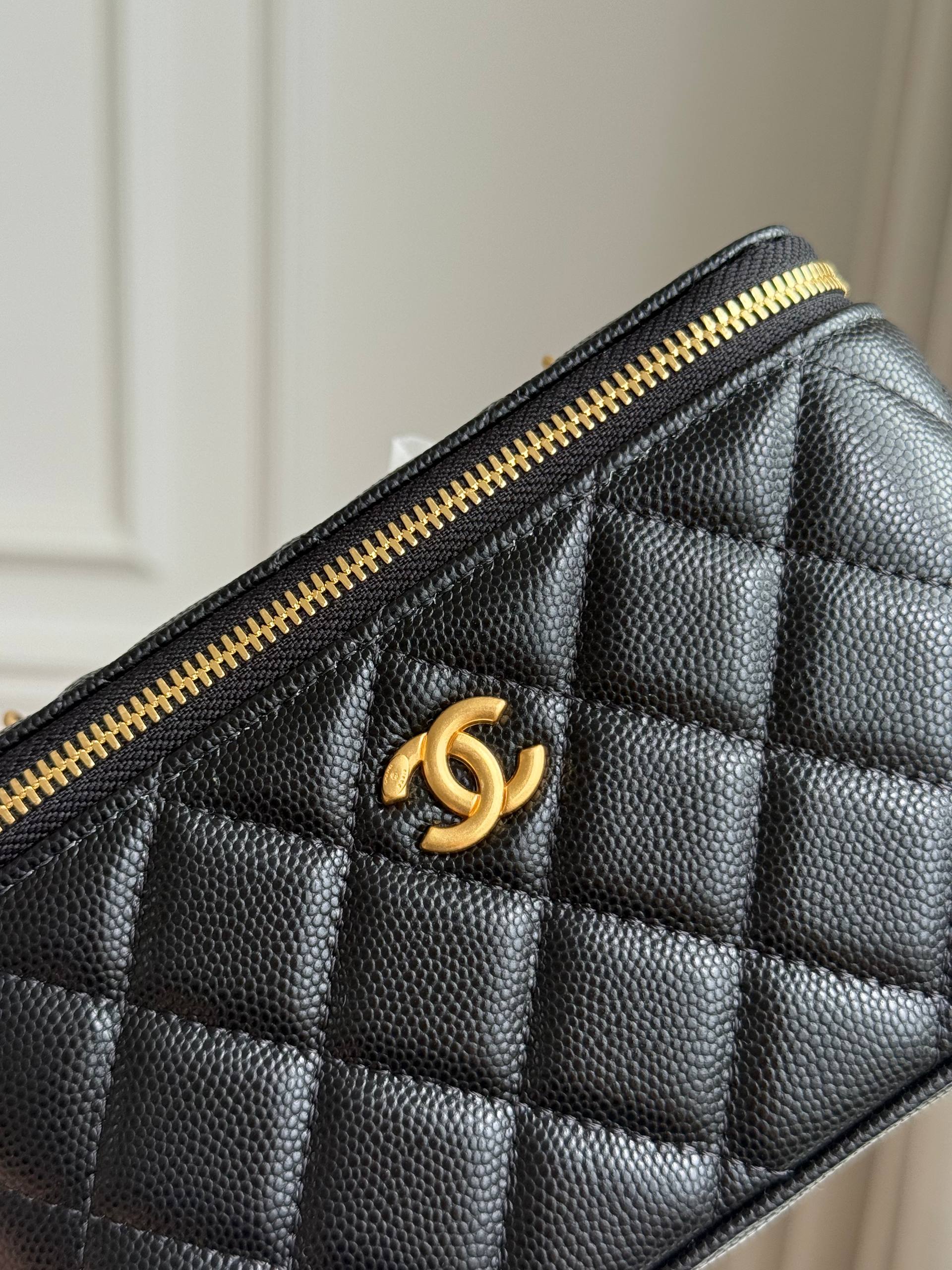 Chanel Quilted Caviar Leather Vanity Case Chain Crossbody Bag