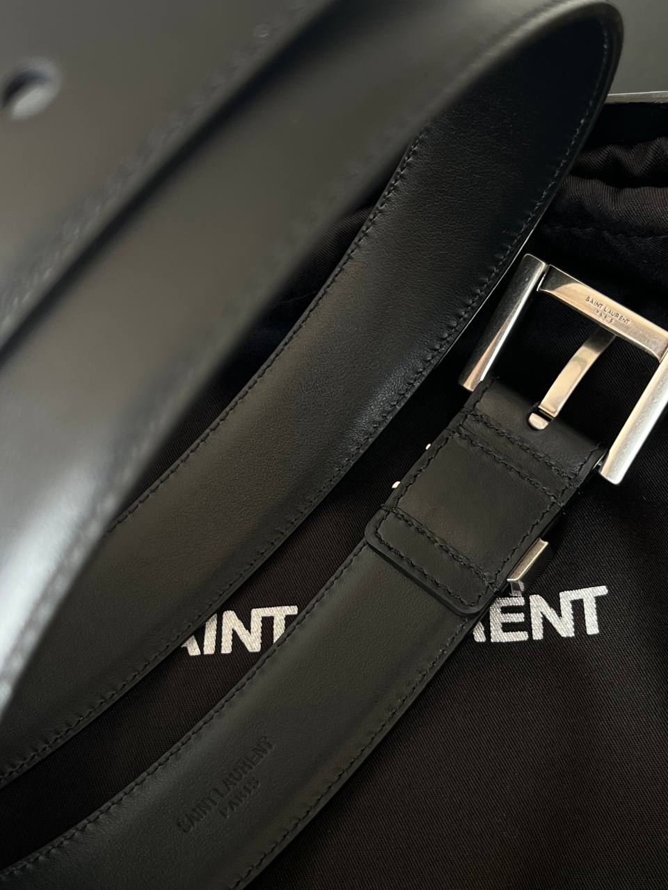 Saint Laurent Cassandre Logo Buckle Smooth Calfskin Belt