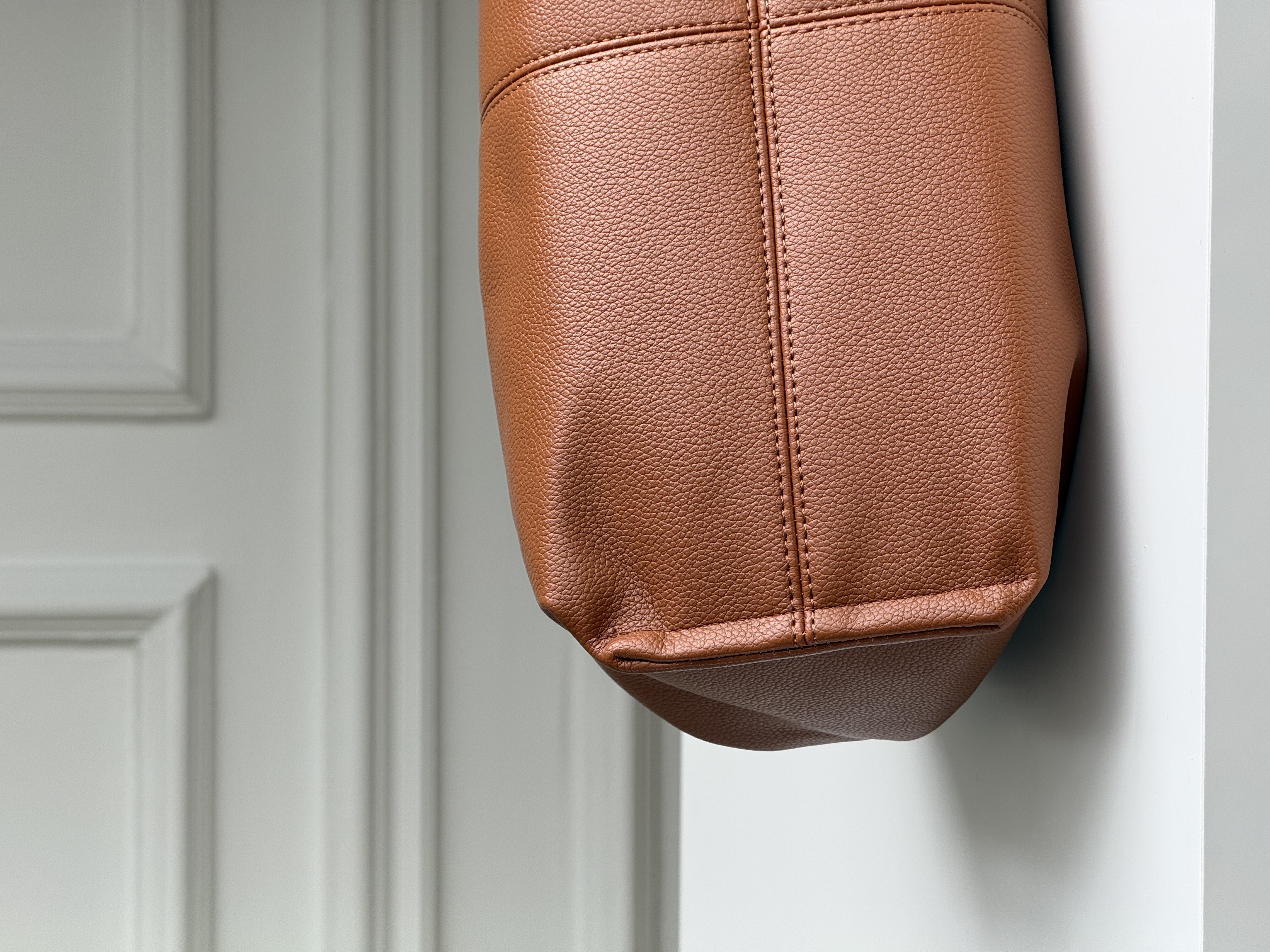 Caramel Brown Pebbled Soft Leather Ruched Handle Lazy Cloud Tote Bag