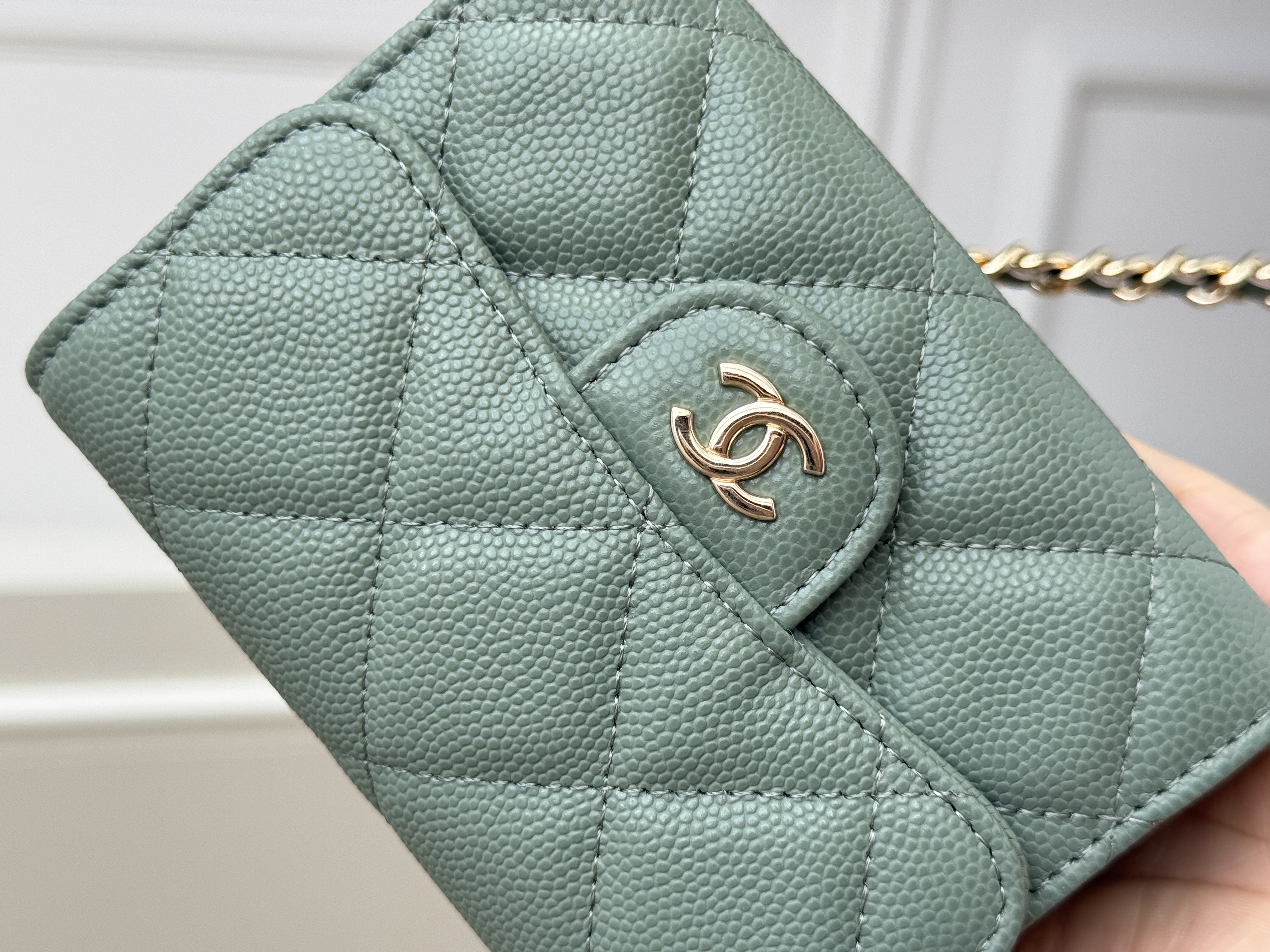 Chanel Sage Green Caviar Leather Mini Classic Flap Gold CC Chain Bag
