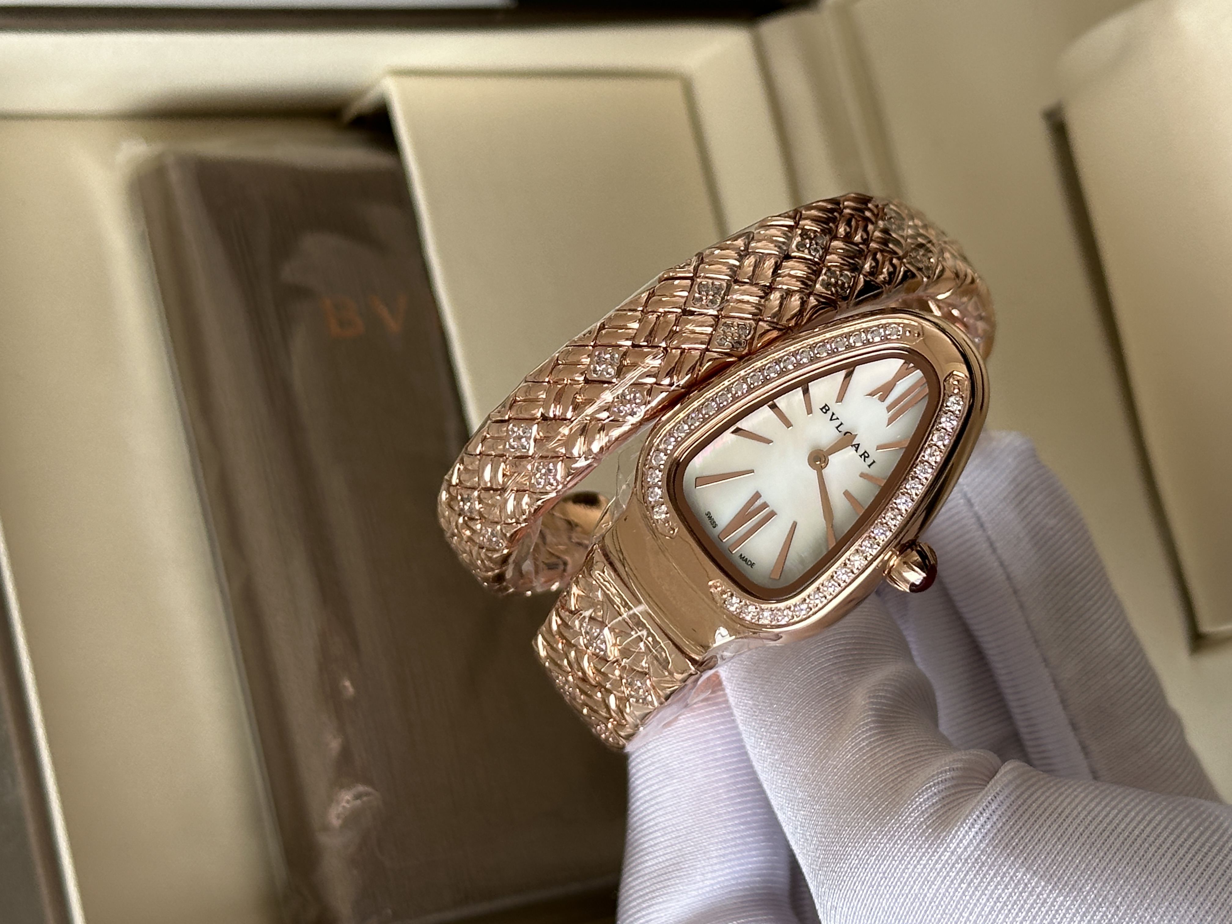 Bvlgari Serpenti Rose Gold Diamond Snake Wrap Bracelet Watch