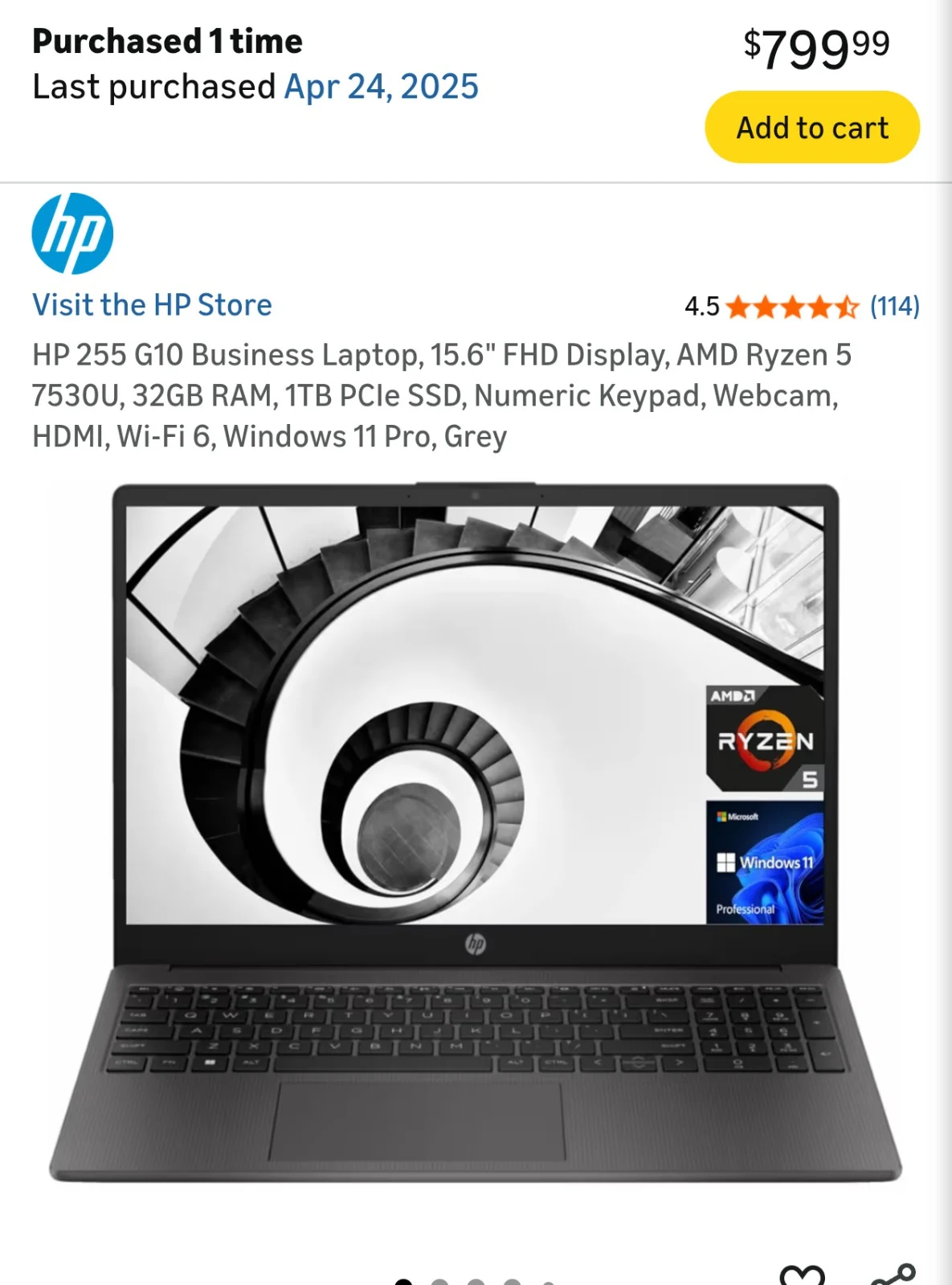 HP 255 G10 Business Laptop Like new B2OKZ