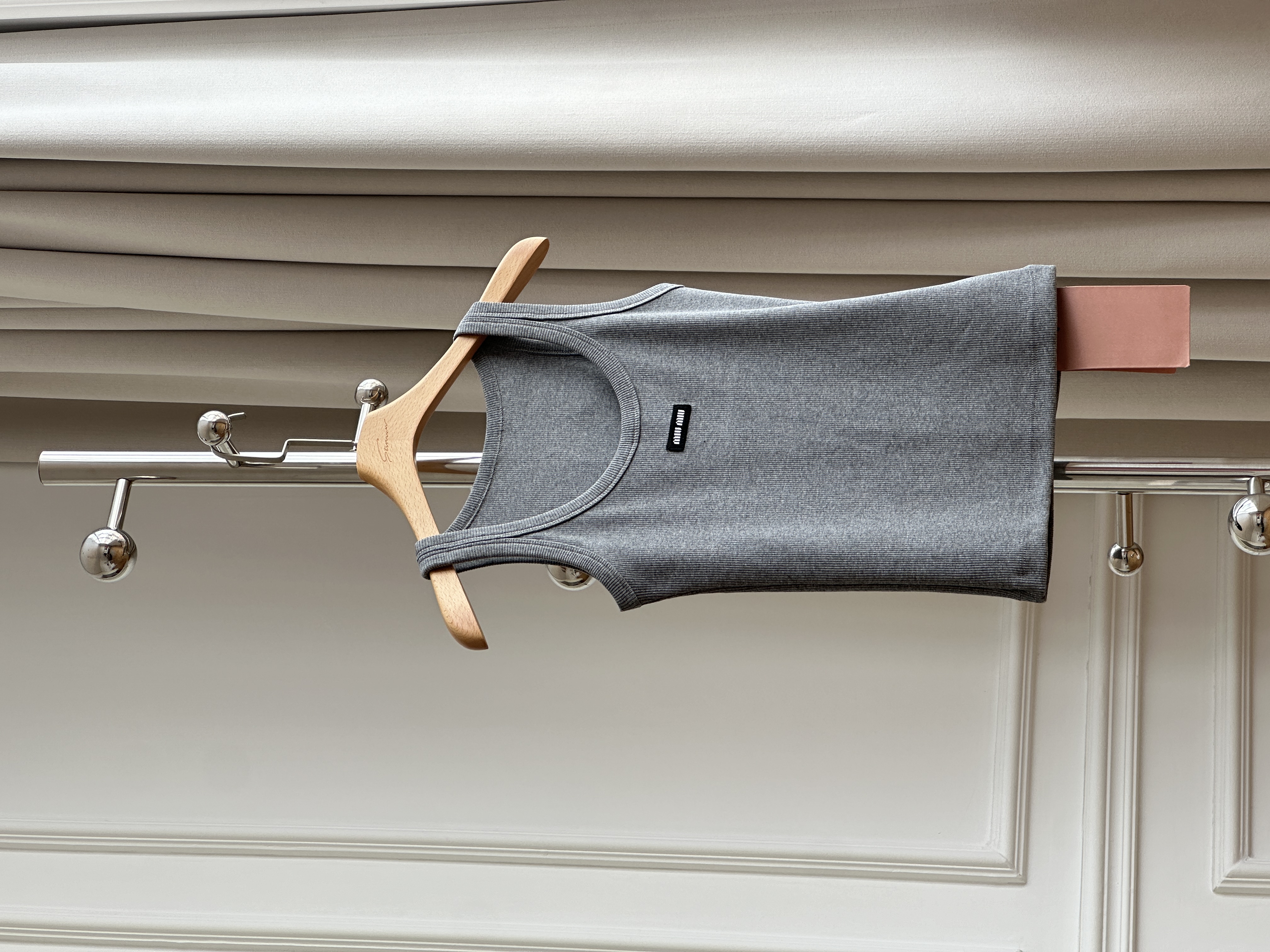 Miu Miu Heather Grey U-Neck Mini Label Ribbed Slim Knit Tank Top