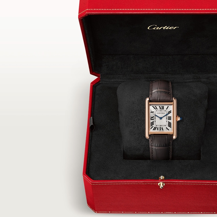 TANK LOUIS CARTIER WATCH Large model, hand-wound mechanical movement, rose gold, leather【1:1 Replica】